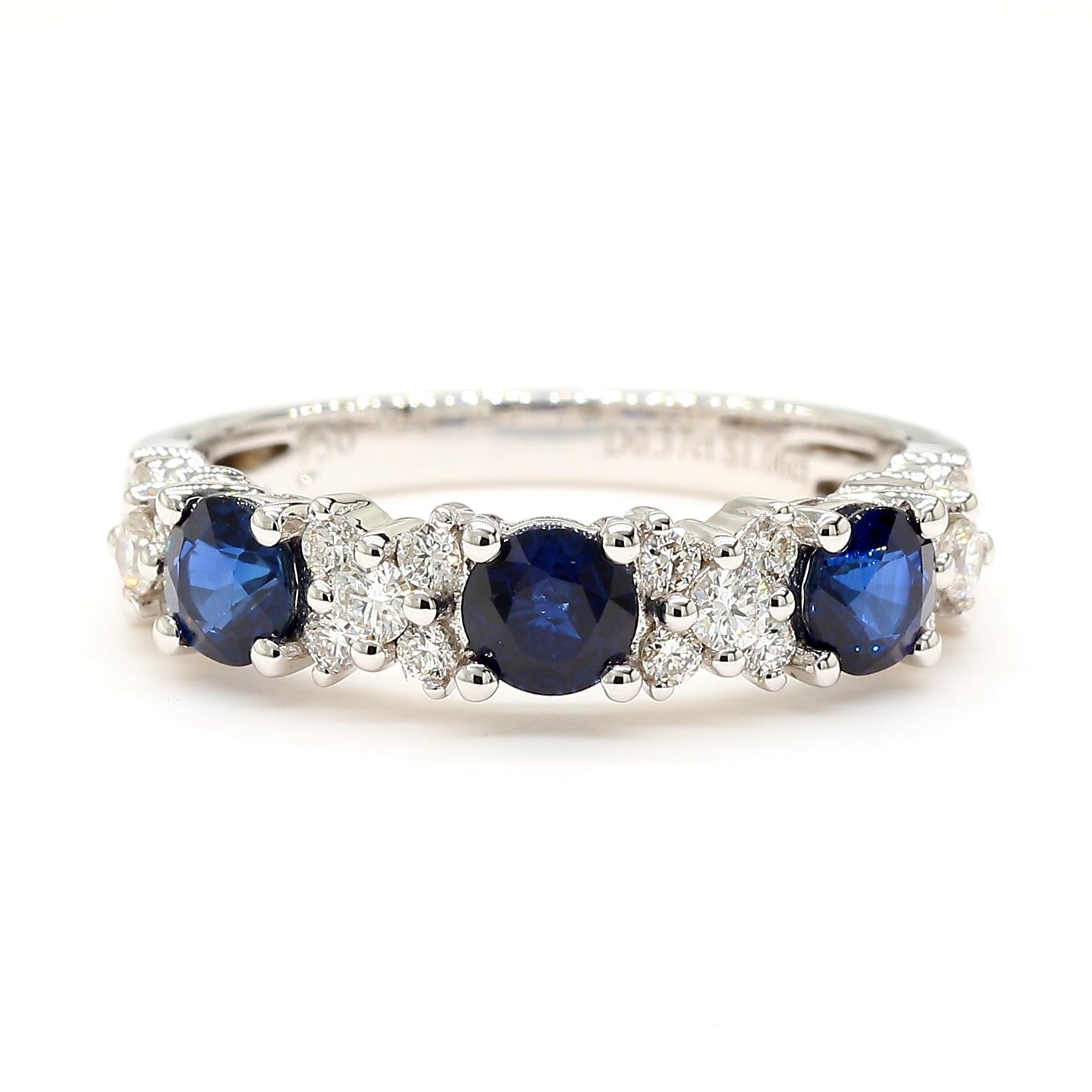 Natural Blue Round Sapphire and White Diamond 1.35 Carat TW Gold Cocktail Band
