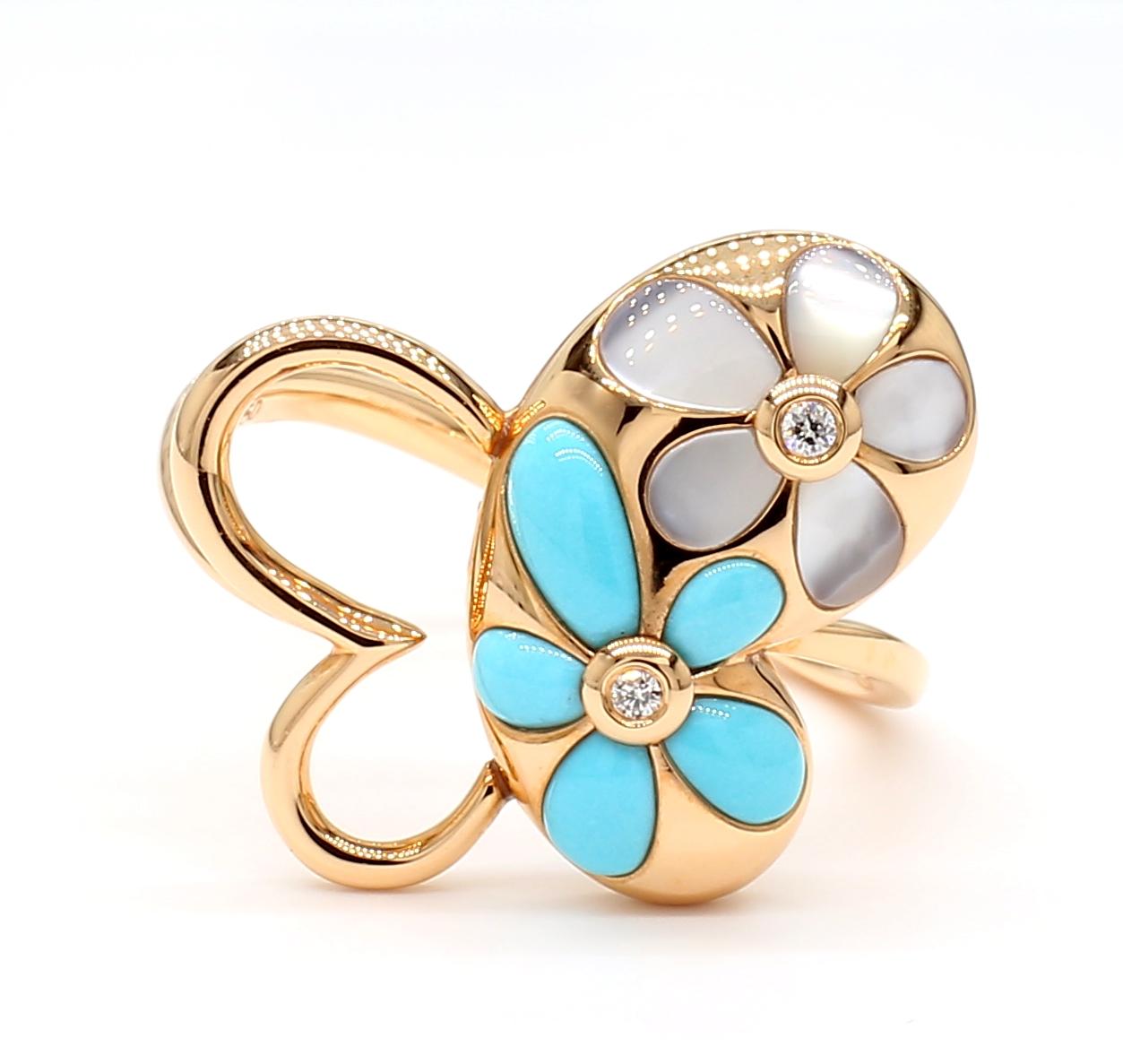 Natural Turquoise and White Diamond .51 Carat TW Rose Gold Fashion Ring