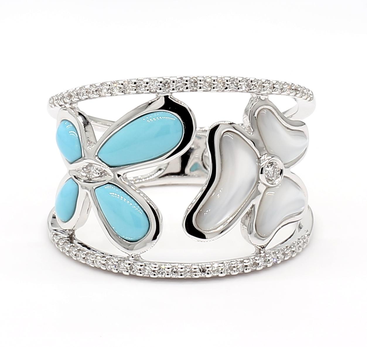 Natural Turquoise and White Diamond .43 Carat TW White Gold Fashion Ring