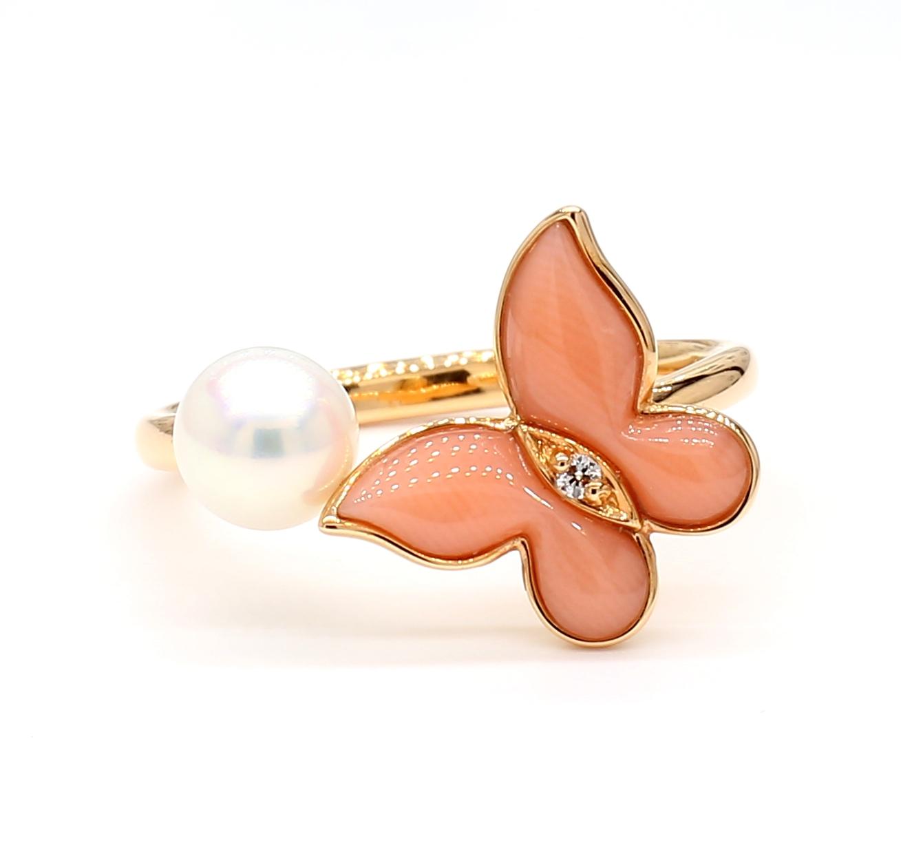 Natural Pearl and White Diamond .55 Carat TW Rose Gold Fashion Ring
