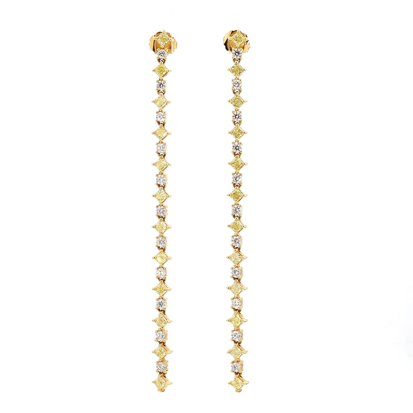 Natural Yellow Radiant Diamond 2.67 Carat TW Gold Drop Earrings