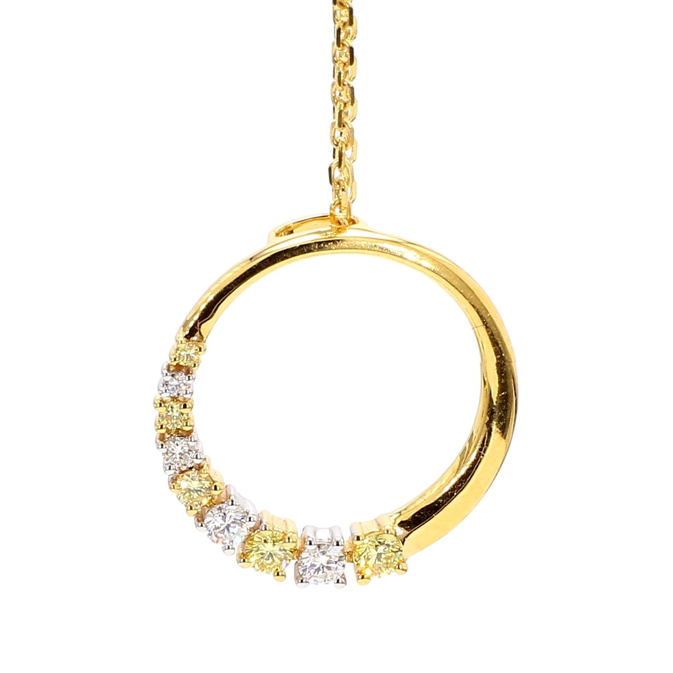 Natural Yellow Round and White Diamond .32 Carat TW Gold Drop Pendant