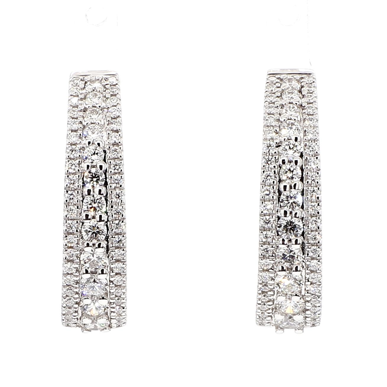 Natural White Round Diamond 1.01 Carat TW White Gold Hoop Earrings