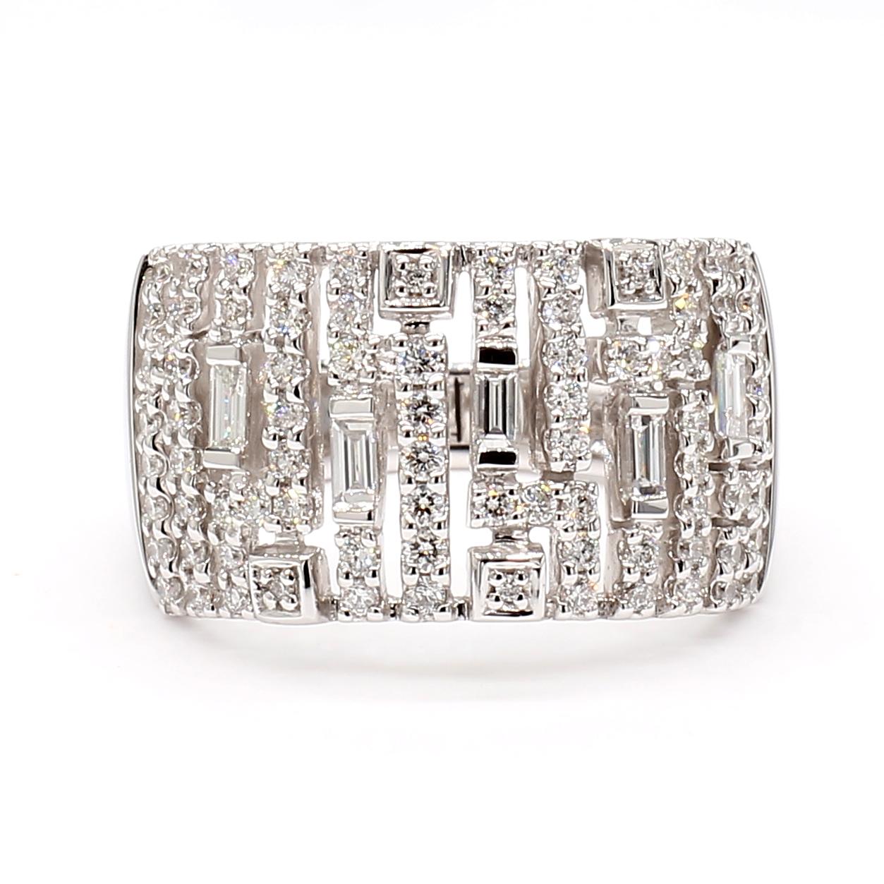 Natural White Baguette Diamond 0.68 Carat TW White Gold Cocktail Ring