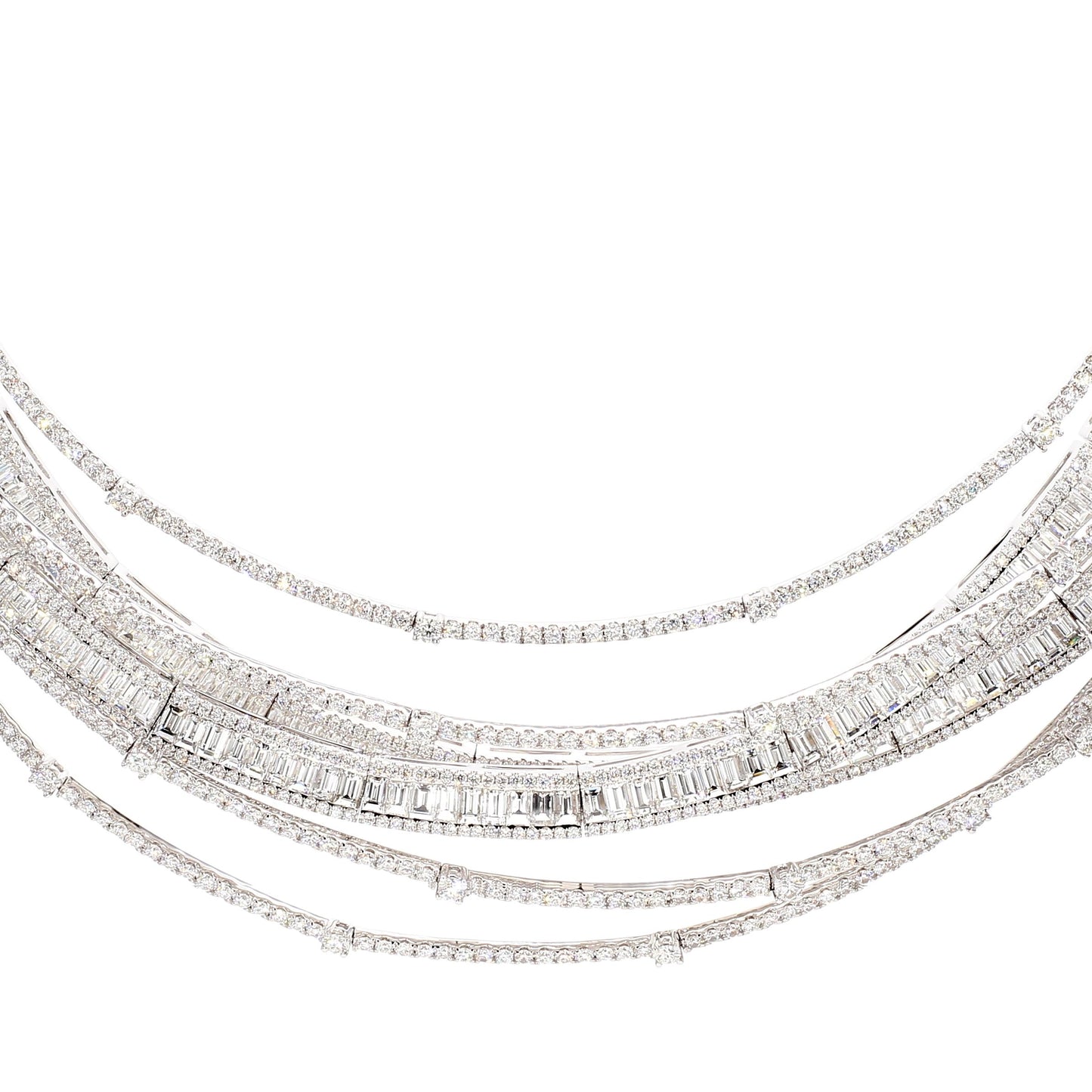 Natural White Baguette Diamond 36.32 Carat TW White Gold Drop Necklace