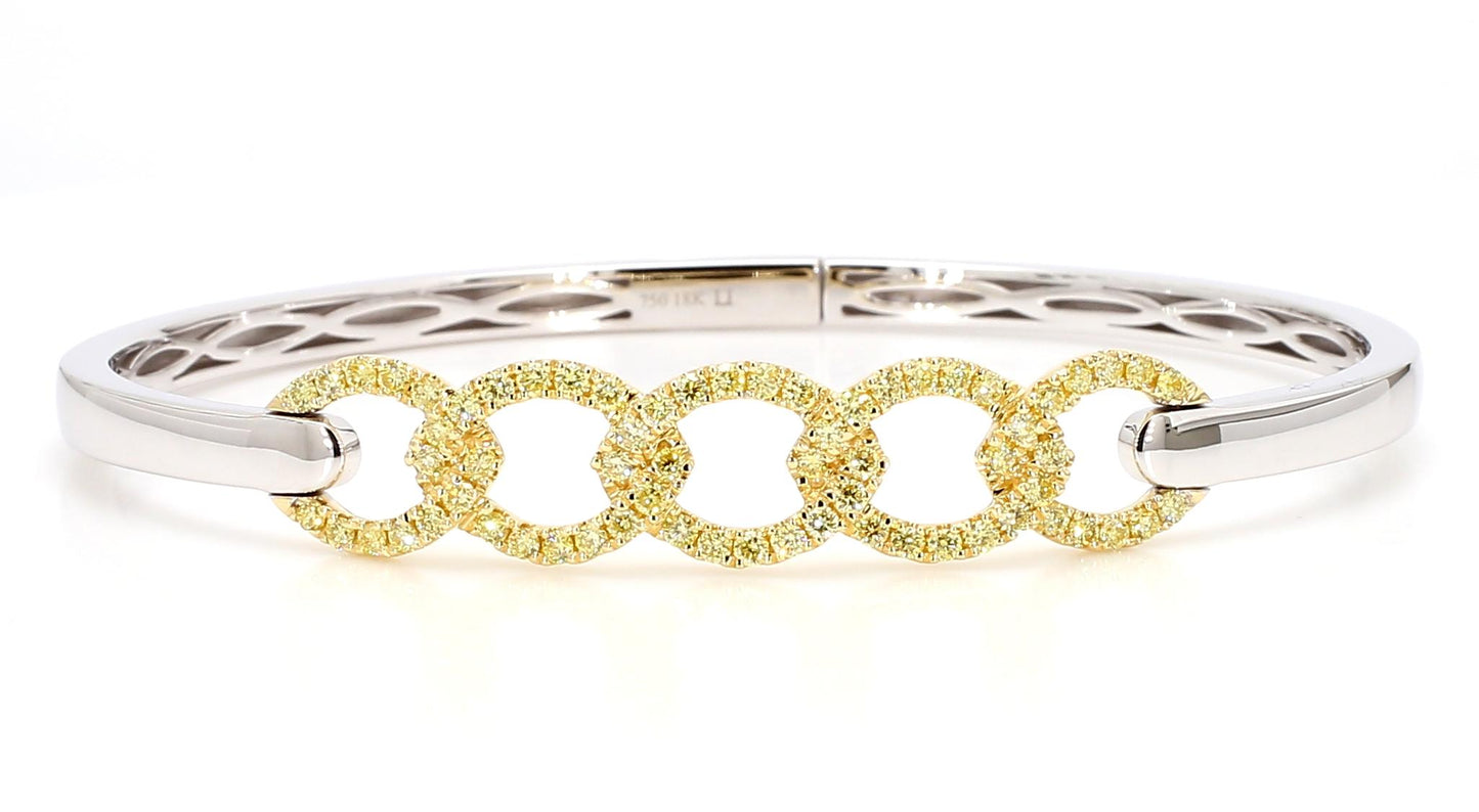 Natural Yellow Round Diamond 0.89 Carat TW Gold Cuff Bracelet
