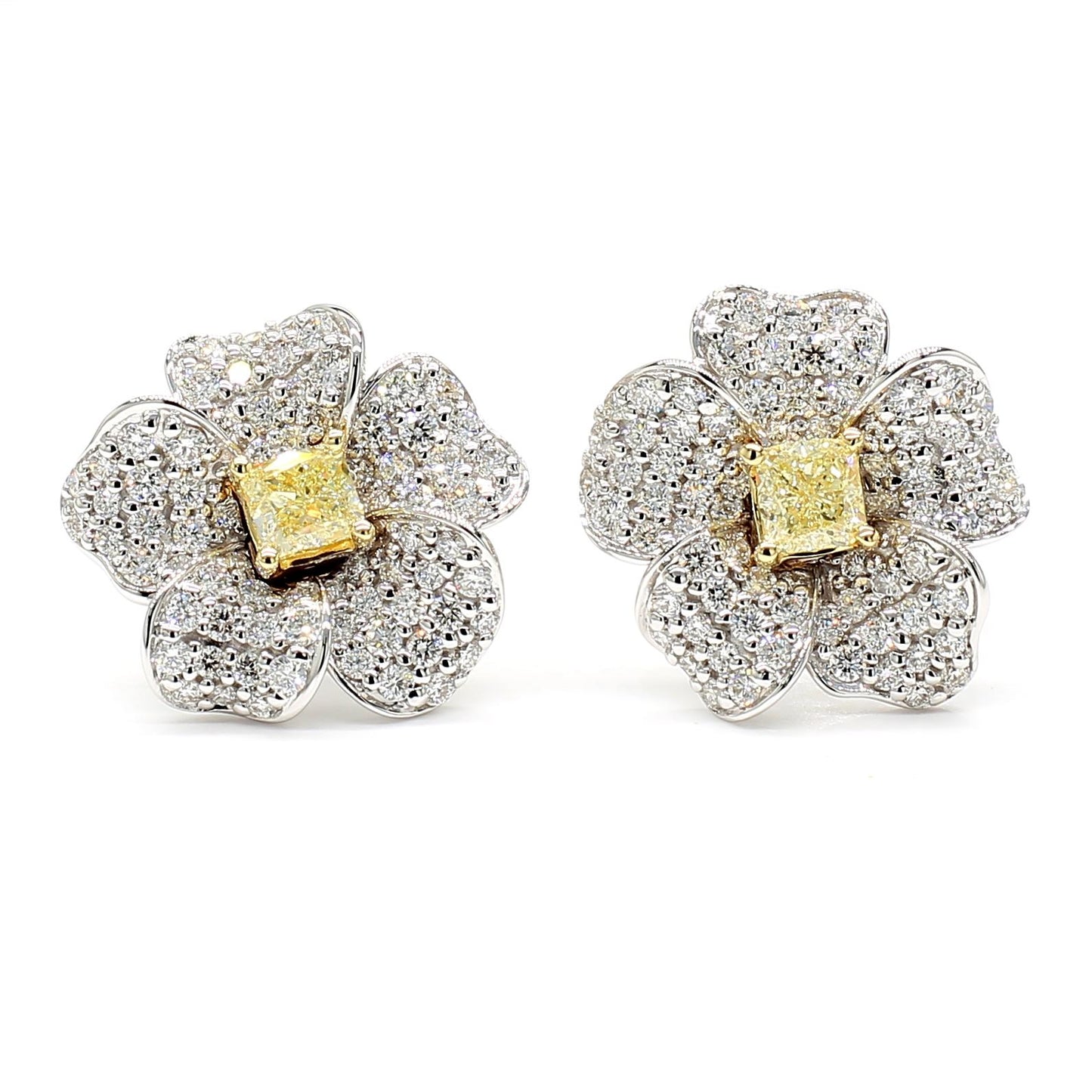 Natural Yellow Cushion Diamond 1.56 Carat TW Gold Stud Earrings