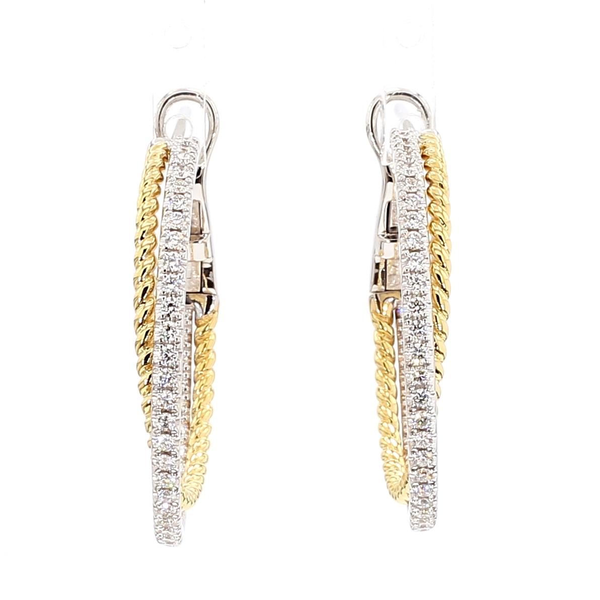 Natural White Round Diamond 0.78 Carat TW Gold Hoop Earrings