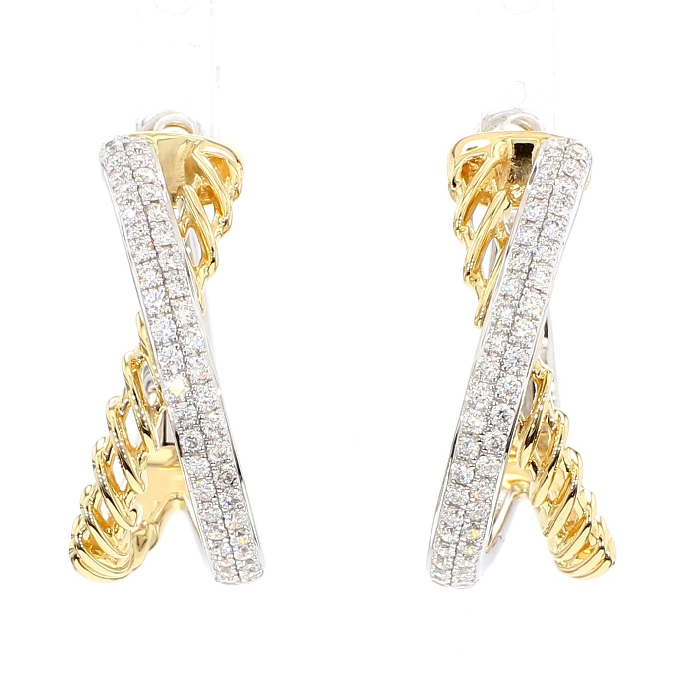 Natural White Round Diamond 0.90 Carat TW Gold Hoop Earrings