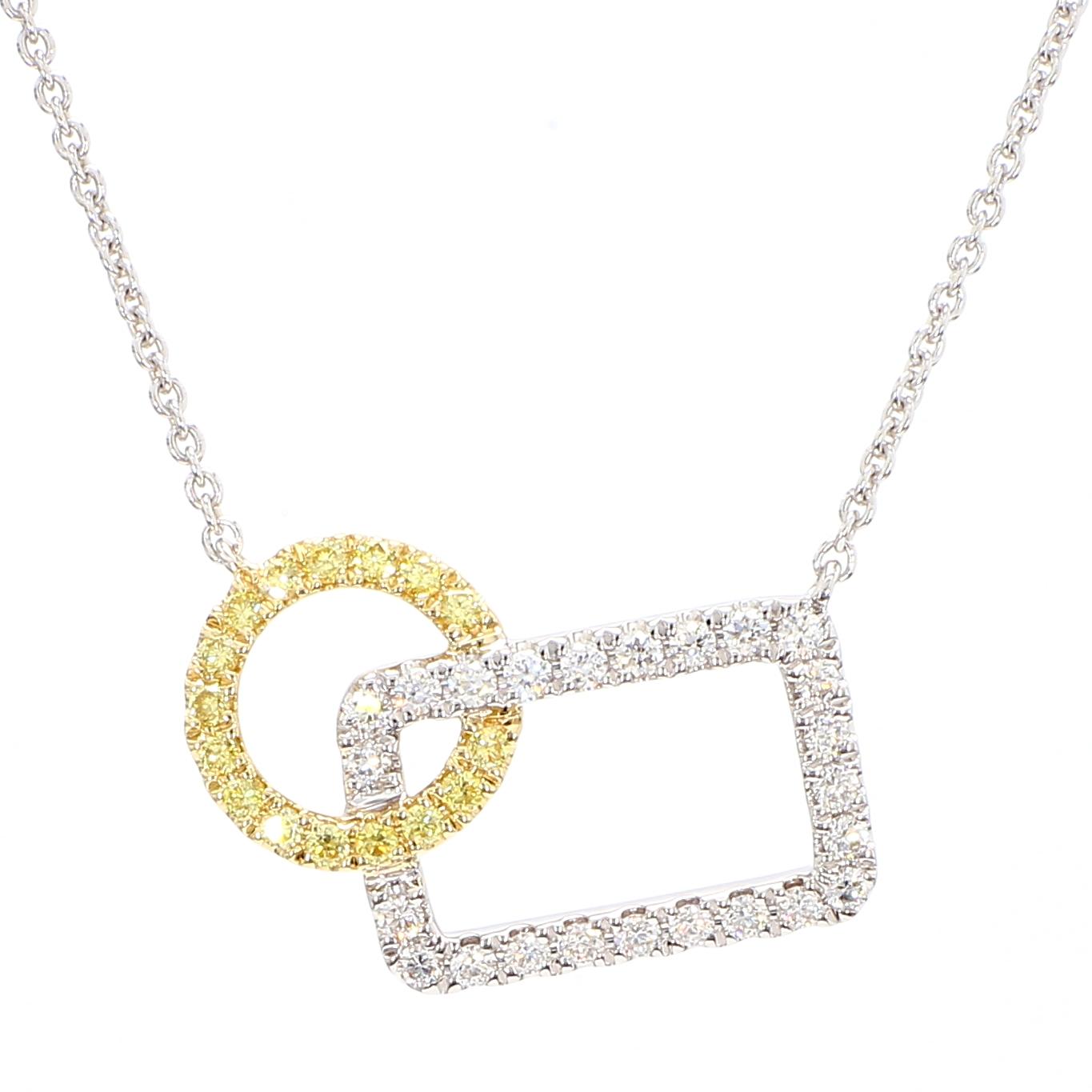 Natural Yellow Round and White Diamond .37 Carat TW Gold Drop Necklace