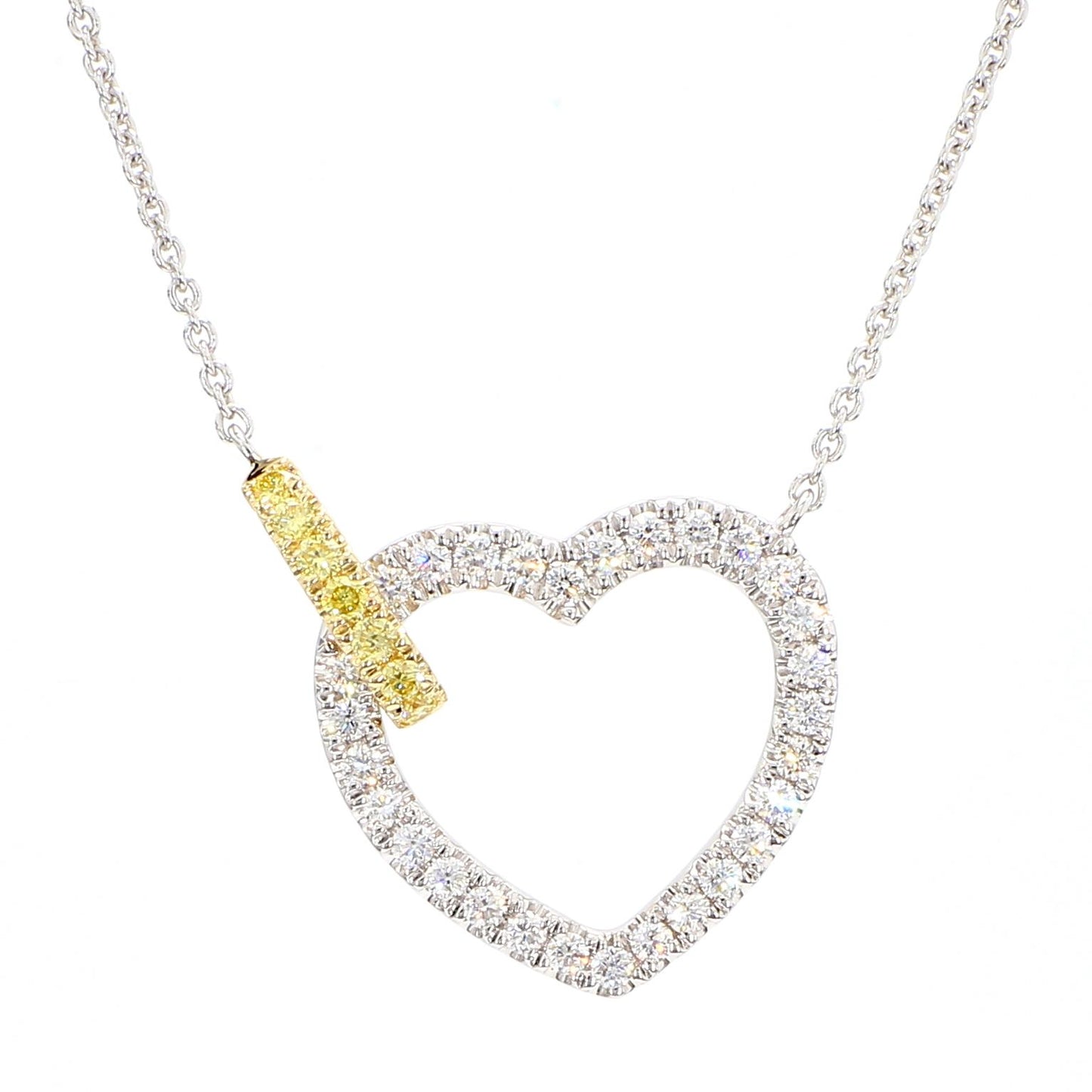 Natural Yellow Round and White Diamond .41 Carat TW Gold Drop Necklace