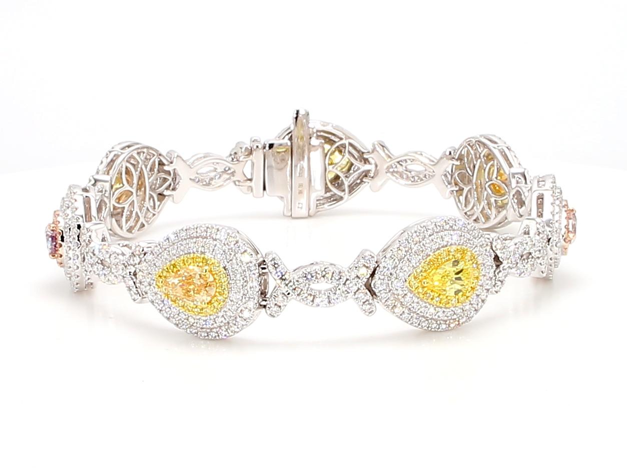 GIA Certified Vivid Yellow and Fancy Pink Diamond 6.75 Carat TW Gold Bracelet