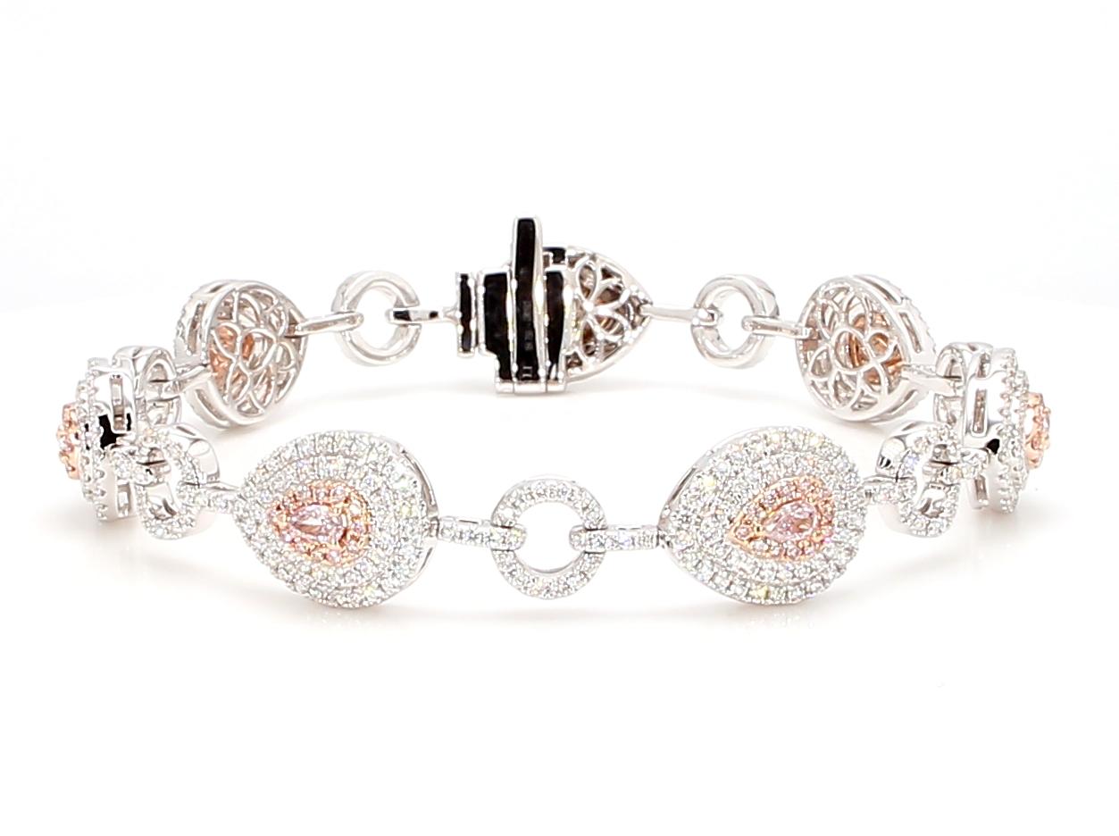 GIA Certified Natural Pink Pear Diamond 3.30 Carat TW Gold Tennis Bracelet