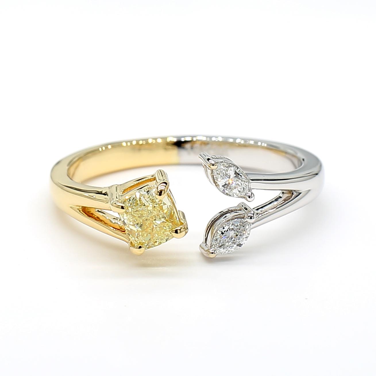 GIA Certified Natural Yellow Cushion Diamond 0.60 Carat TW Gold Cocktail Ring