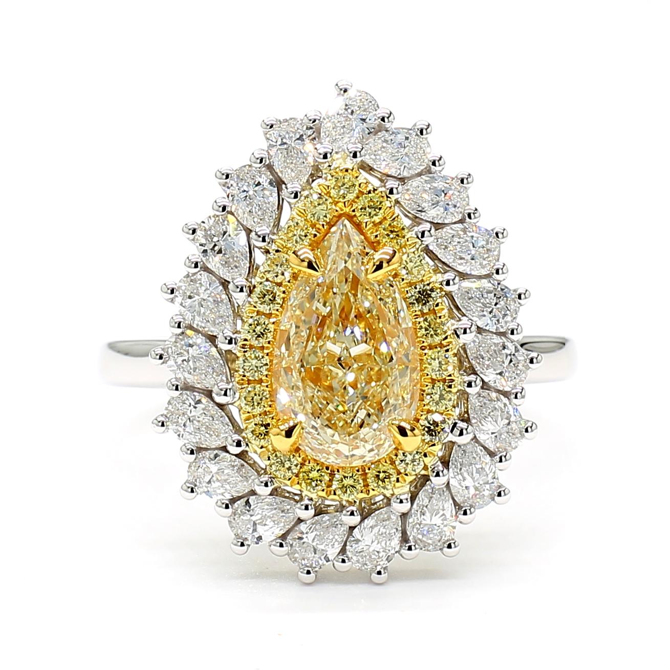 GIA Certified Natural Yellow Pear Diamond 2.66 Carat TW Gold Cocktail Ring