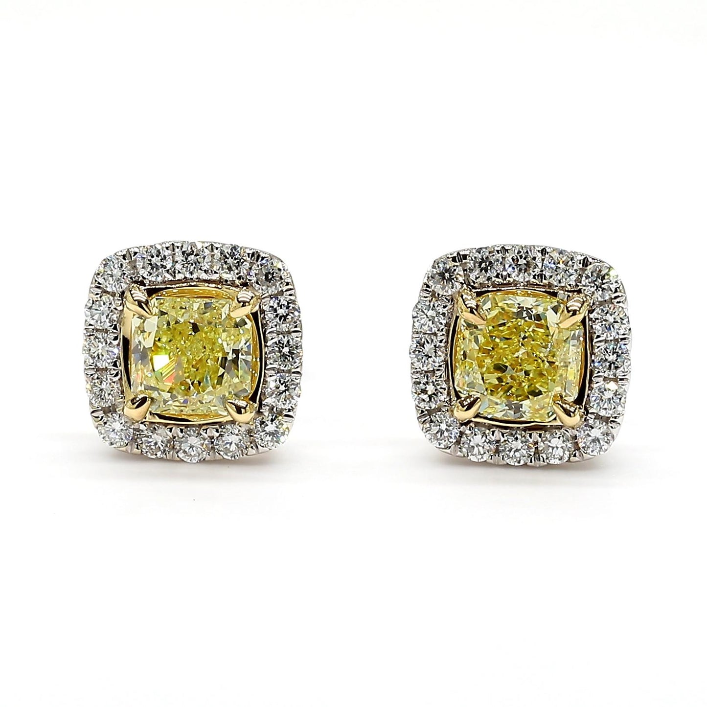 GIA Certified Fancy Yellow Radiant Diamond 1.40 Carat TW Gold Stud Earrings