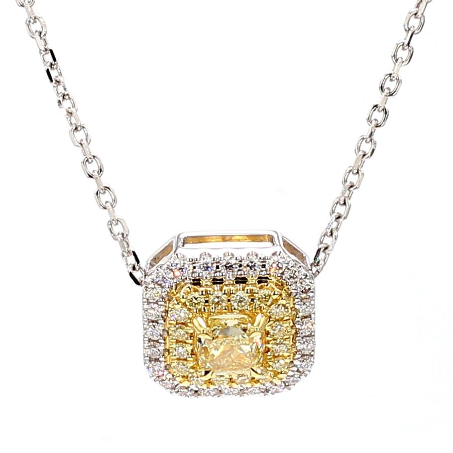 Natural Yellow Cushion Diamond 0.88 Carat TW Gold Drop Pendant