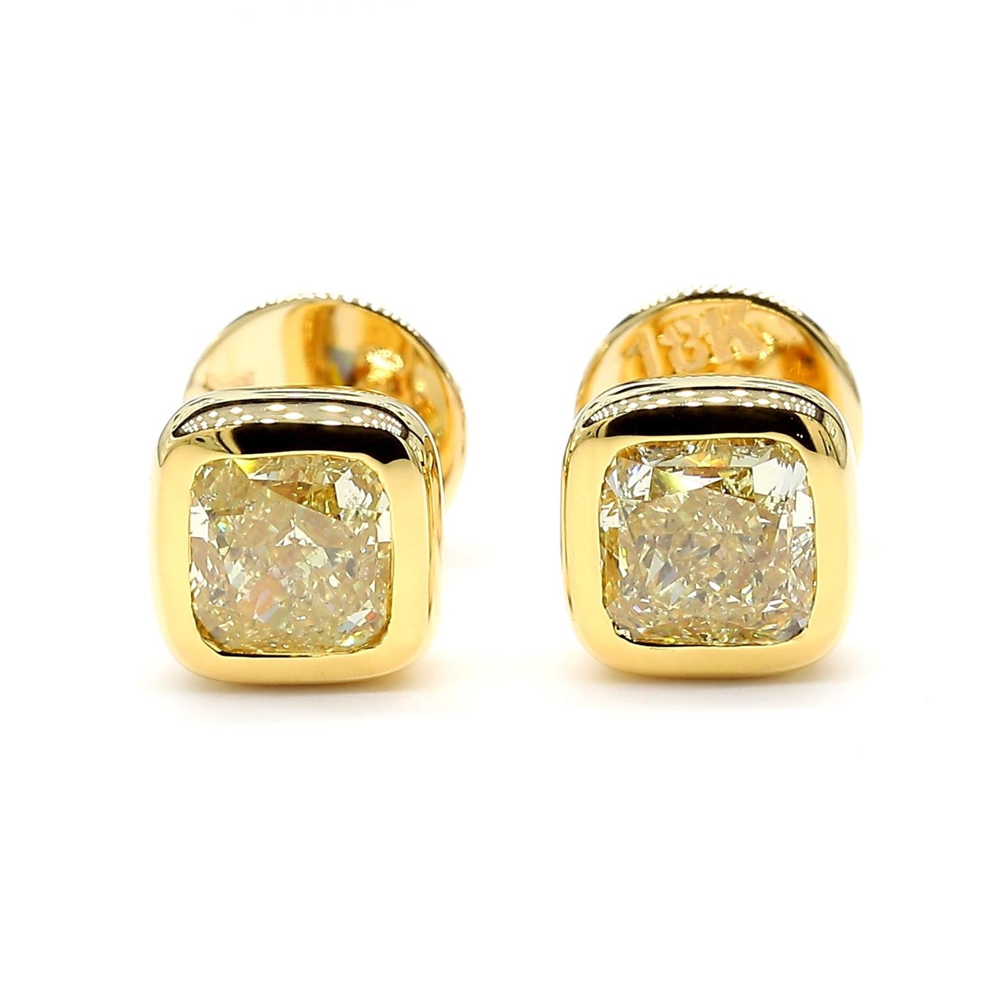 GIA Certified Natural Yellow Cushion Diamond 2.00 Carat TW Gold Stud Earrings