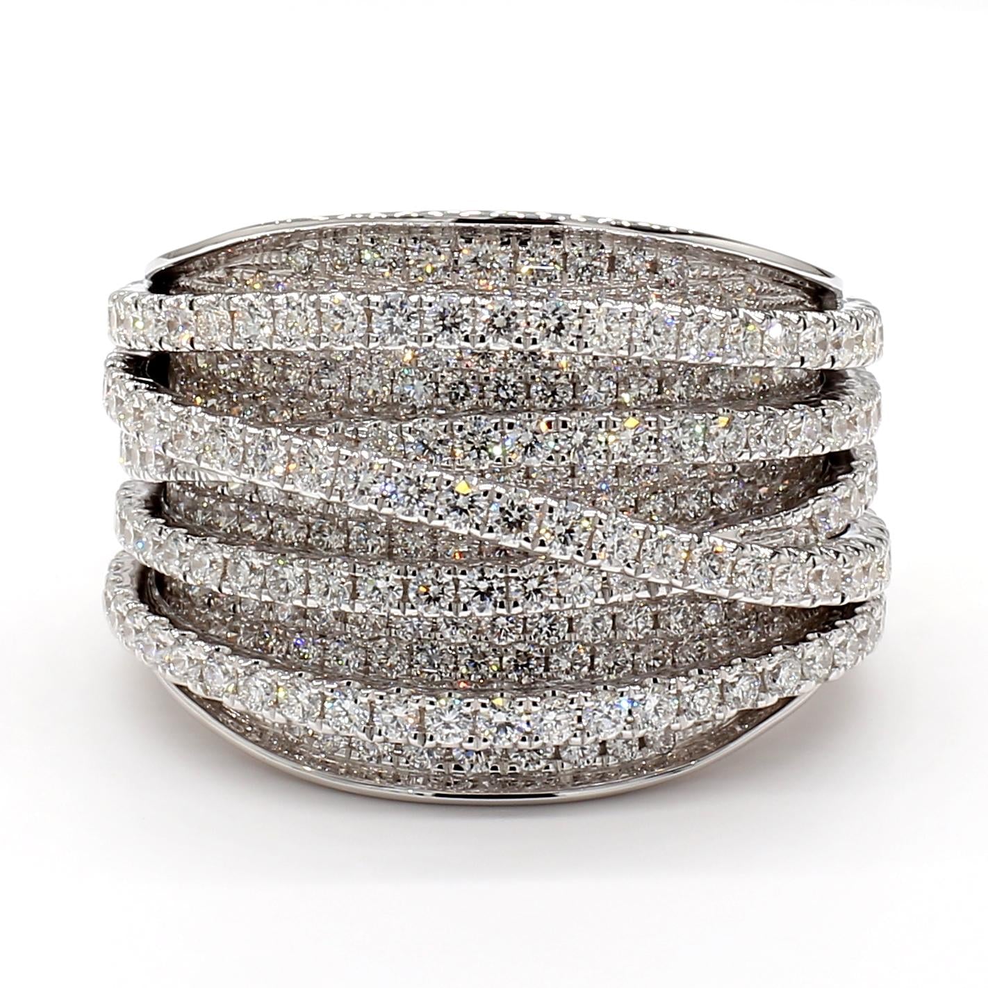Natural White Round Diamond 3.35 Carat TW White Gold Cocktail Band