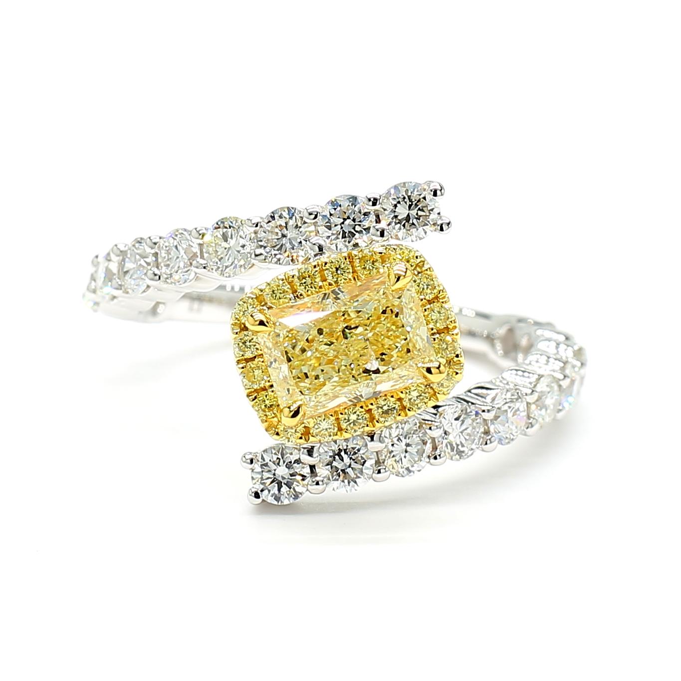 GIA Certified Natural Yellow Radiant Diamond 2.34 Carat TW Gold Cocktail Ring