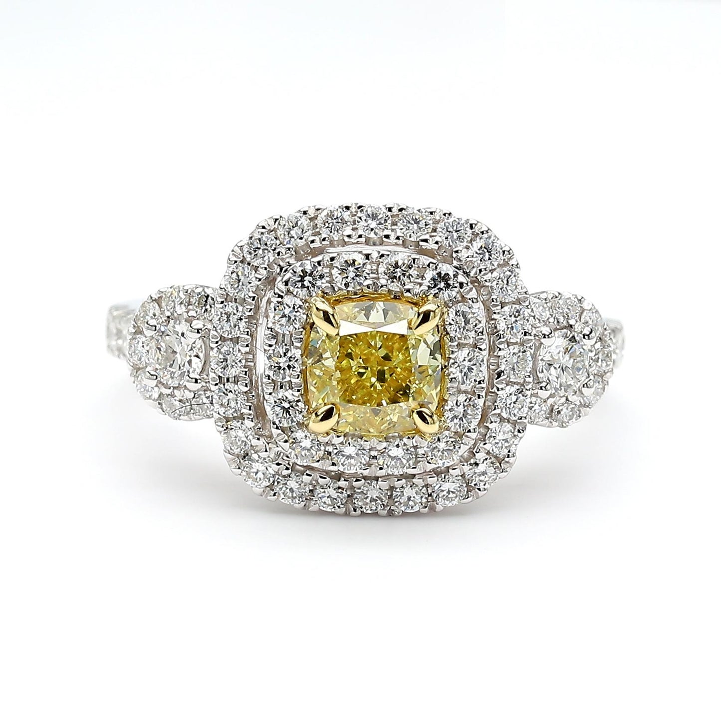 Natural Yellow Cushion Diamond 1.49 Carat TW Gold Cocktail Ring