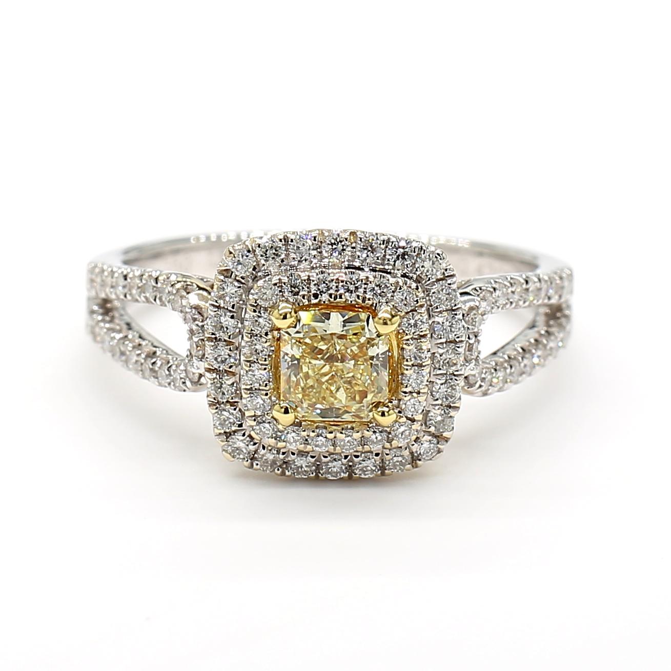 Natural Yellow Radiant Diamond 0.87 Carat TW Gold Cocktail Ring