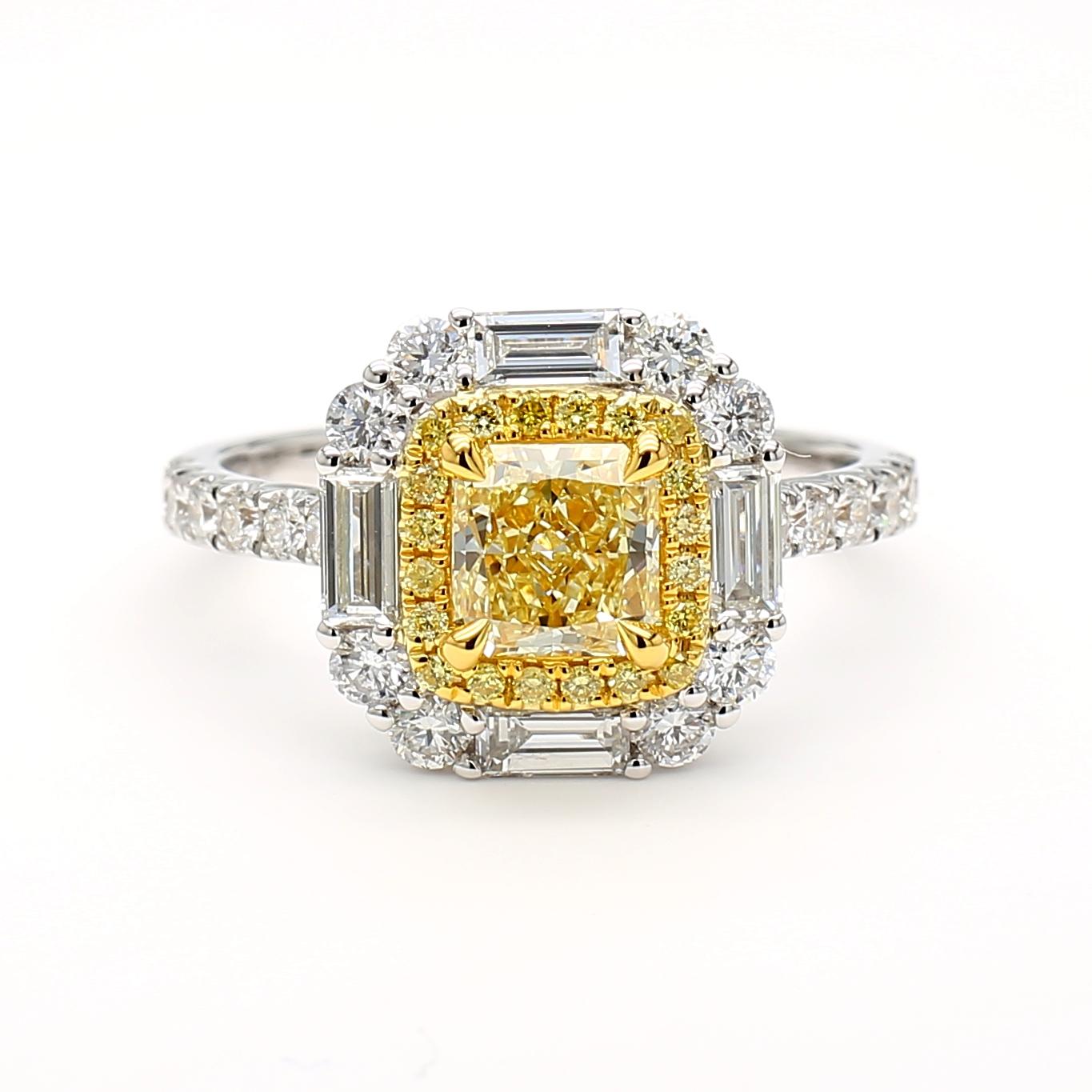 GIA Certified Natural Yellow Radiant Diamond 2.07 Carat TW Gold Cocktail Ring