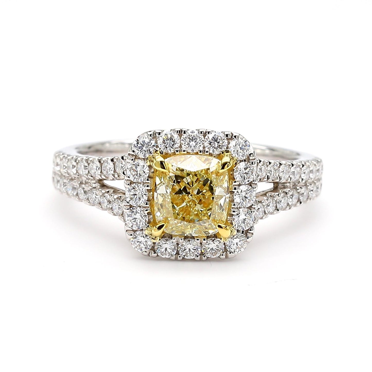 GIA Certified Natural Yellow Cushion Diamond 1.67 Carat TW Gold Cocktail Ring