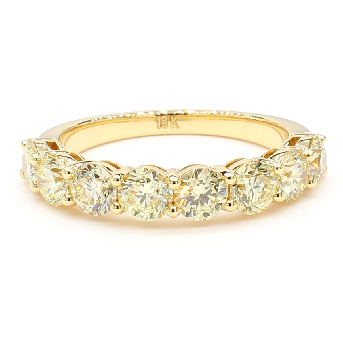 Natural Yellow Round Diamond 2.02 Carat TW Yellow Gold Wedding Band