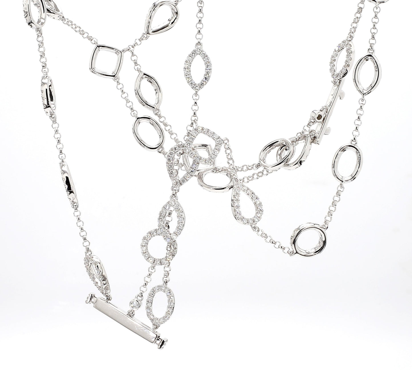Natural White Round Diamond 2.52 Carat TW White Gold Chain Bracelet