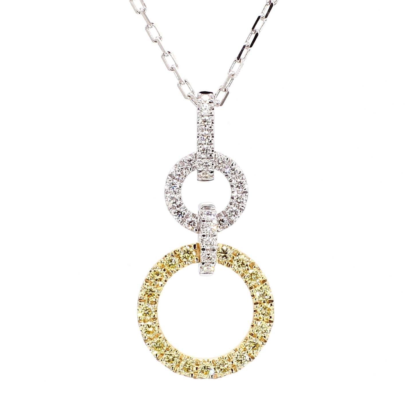 Natural Yellow Round and White Diamond .40 Carat TW Gold Drop Pendant
