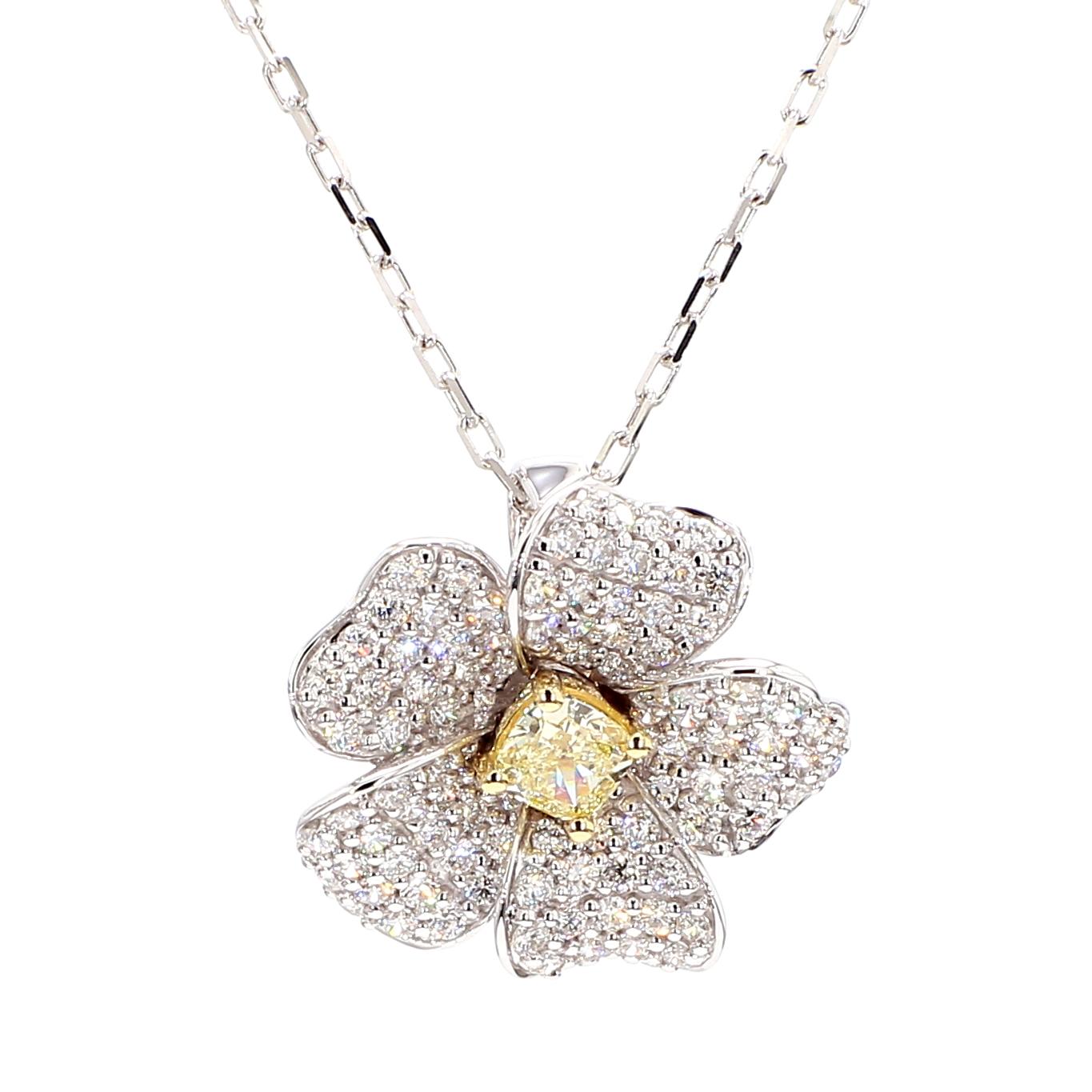 Natural Yellow Cushion Diamond 1.27 Carat TW Gold Drop Pendant