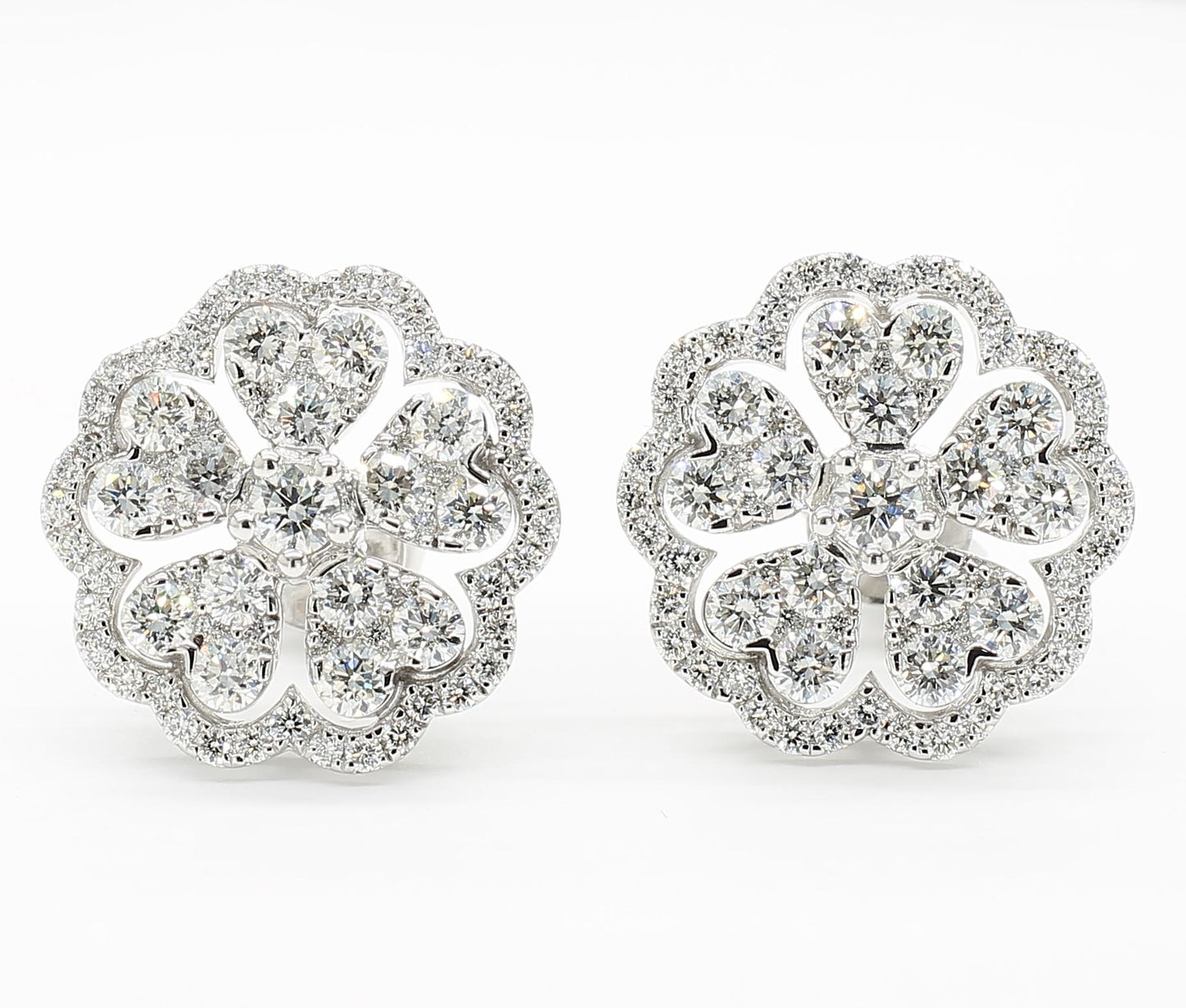 Natural White Round Diamond 2.40 Carat TW White Gold Stud Earrings