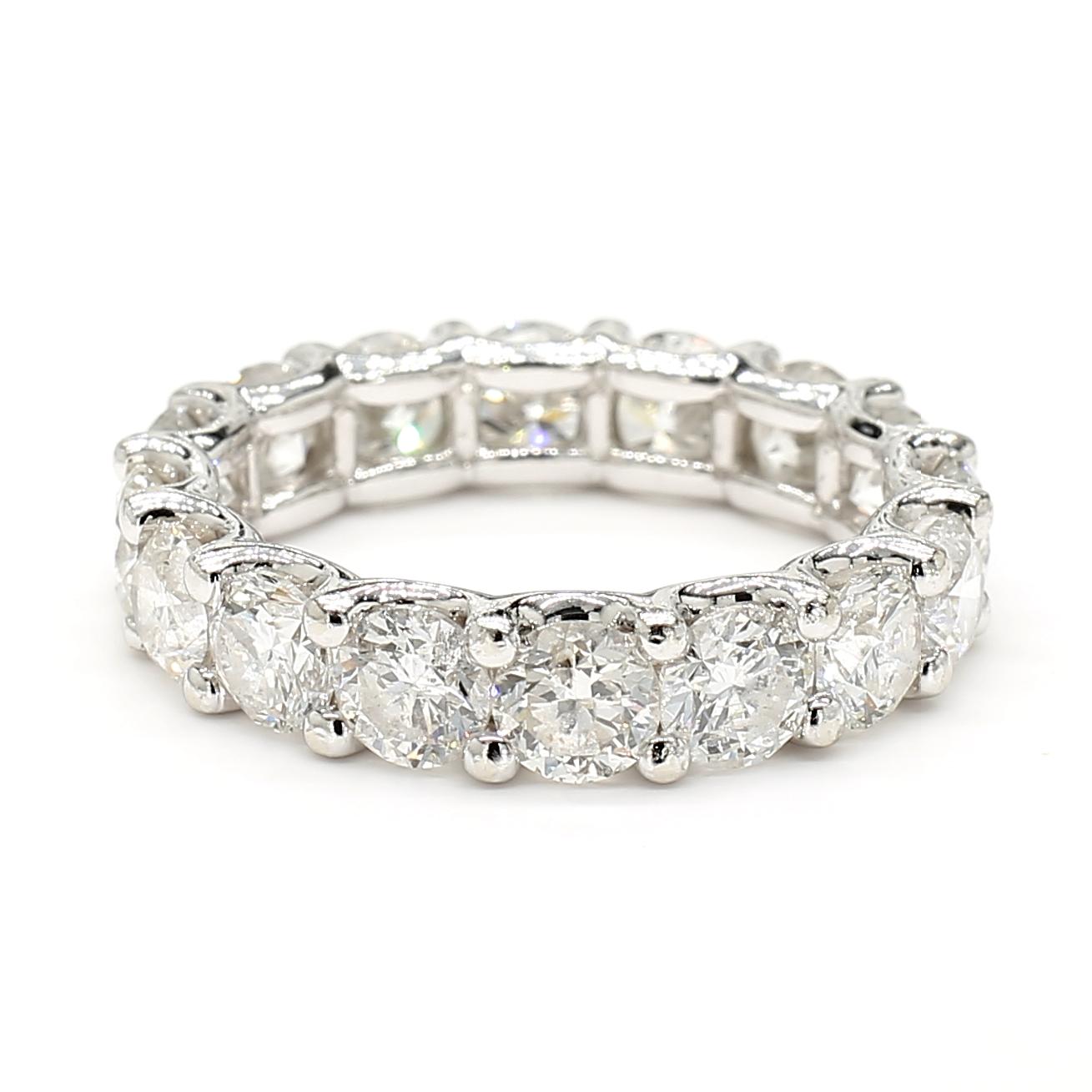 Natural White Round Diamond 5.06 Carat TW White Gold Eternity Band