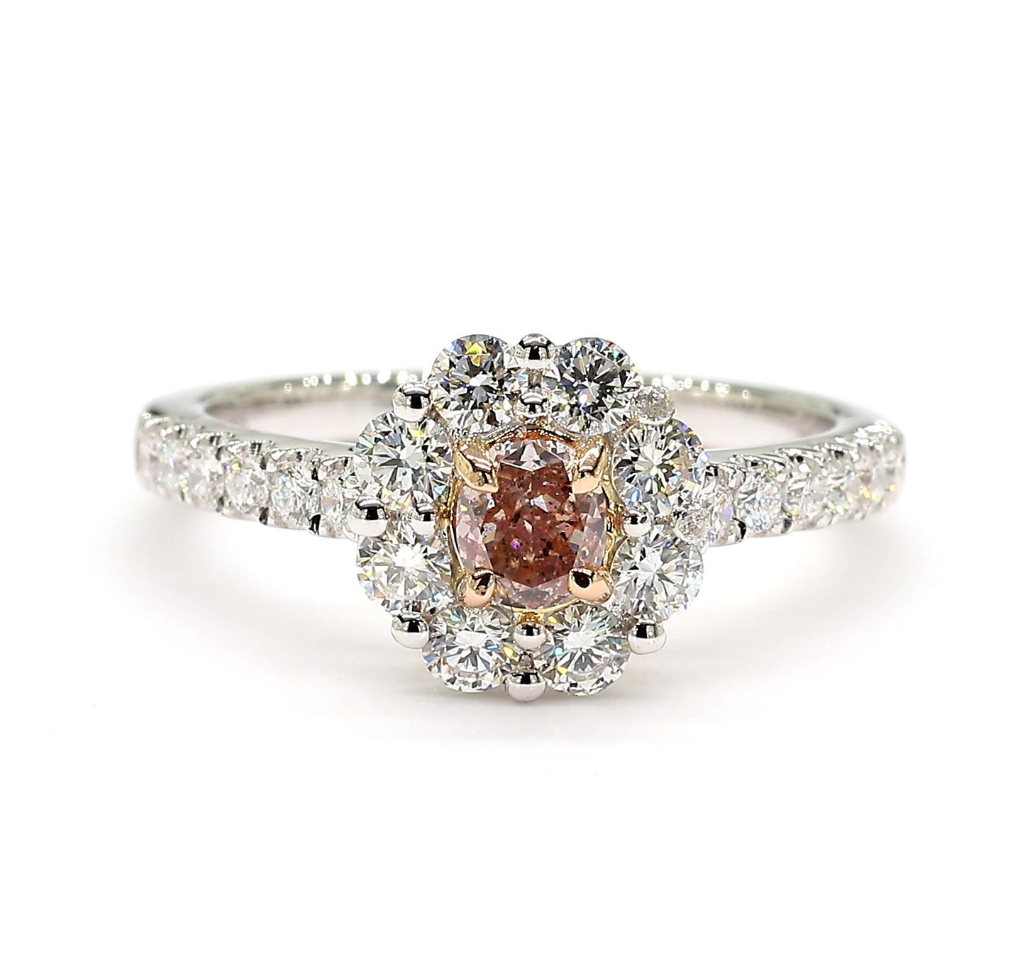 GIA Certified Fancy Purplish Pink Cushion Diamond 1.07 Carat TW Cocktail Ring