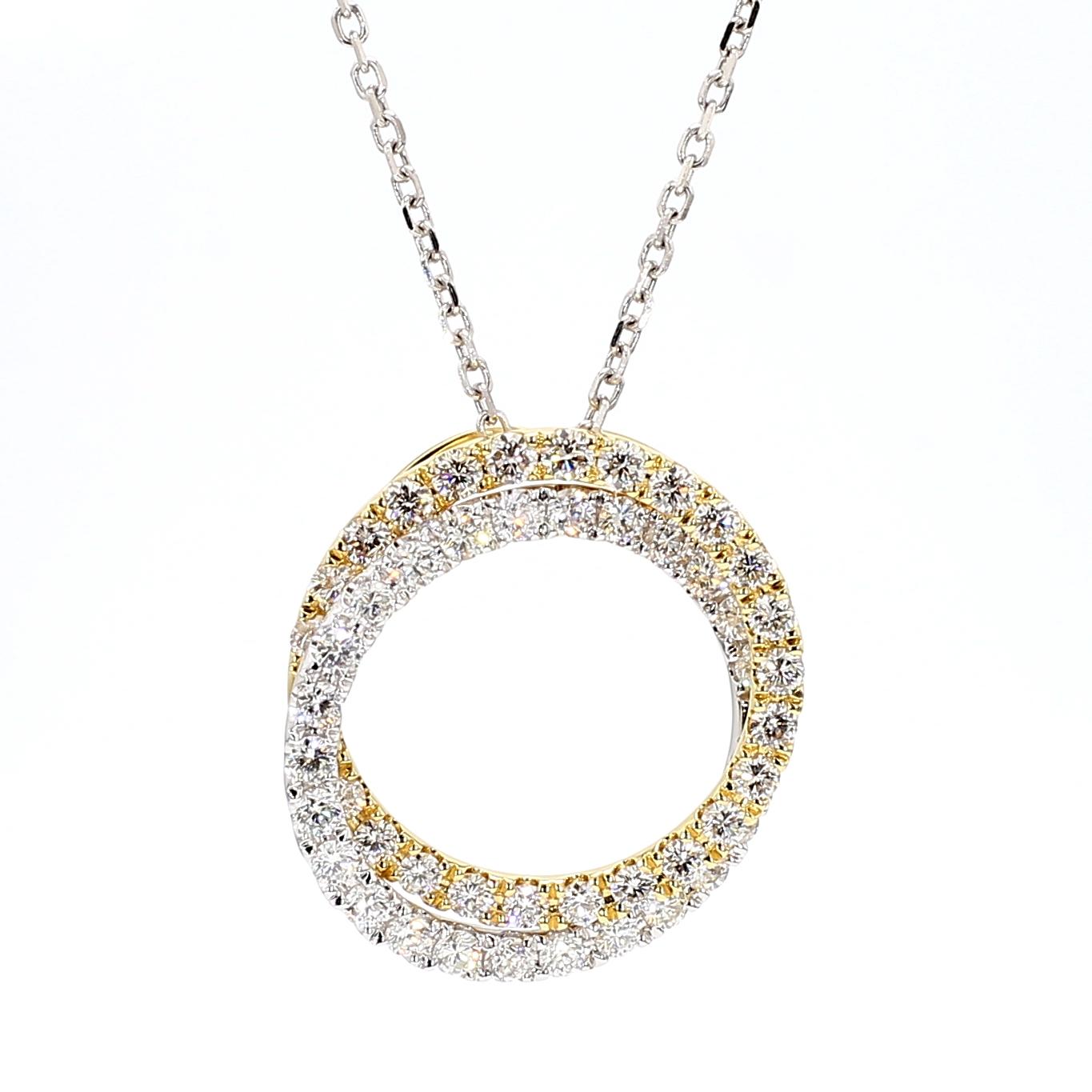 Natural White Round Diamond 1.27 Carat TW Gold Drop Pendant