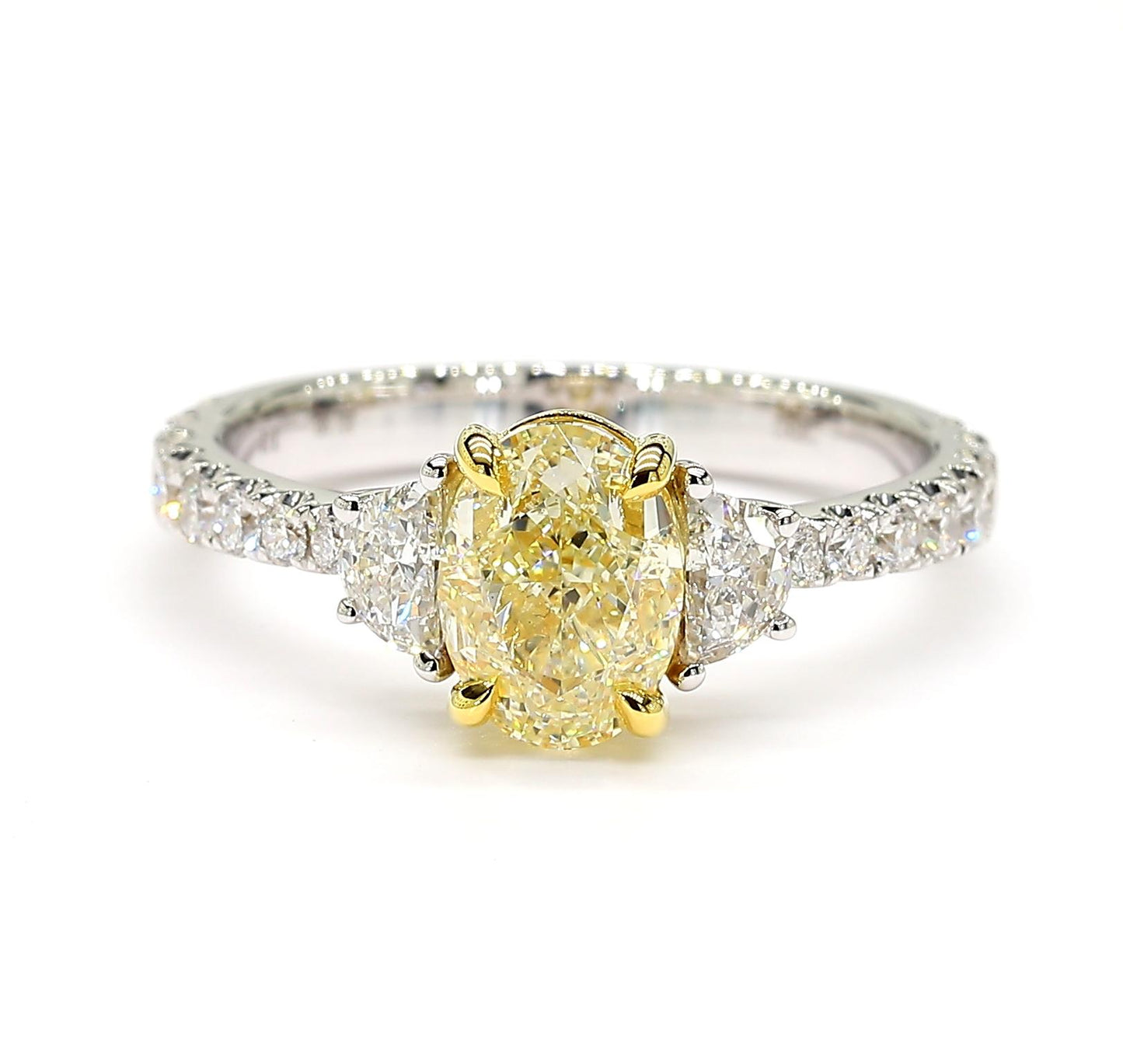 GIA Certified Natural Yellow Oval Diamond 2.15 Carat TW Gold Cocktail Ring