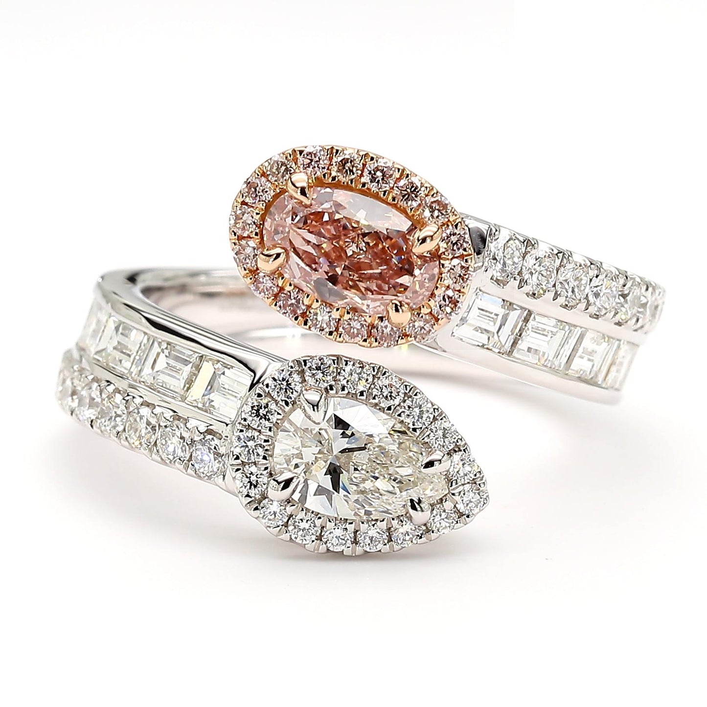 GIA Certified Fancy Orangy Pink Oval Diamond 2.32 Carat TW Gold Cocktail Ring