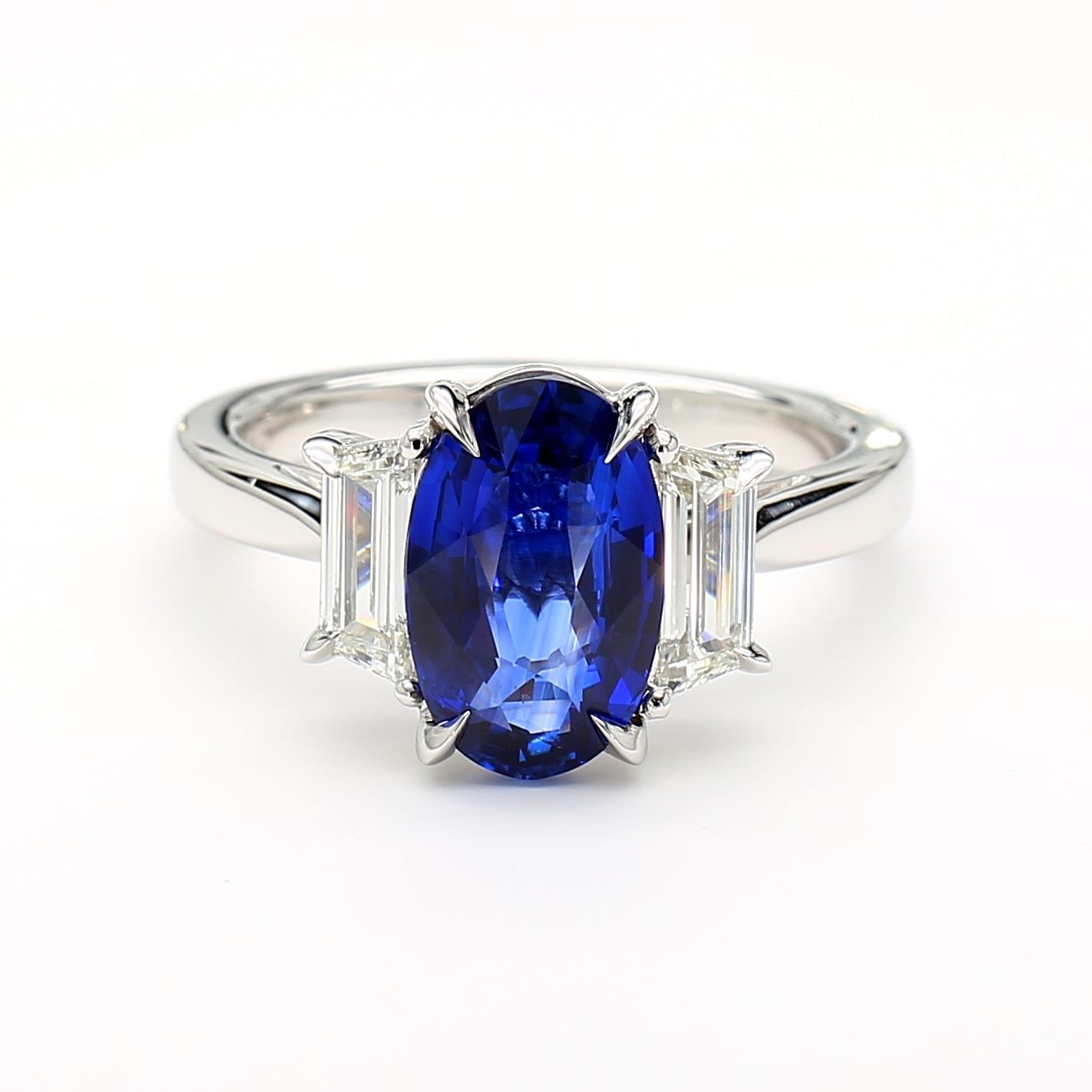 GIA Certified Deep Blue Oval Sapphire and Diamond 4.12 Carat TW Gold Ring