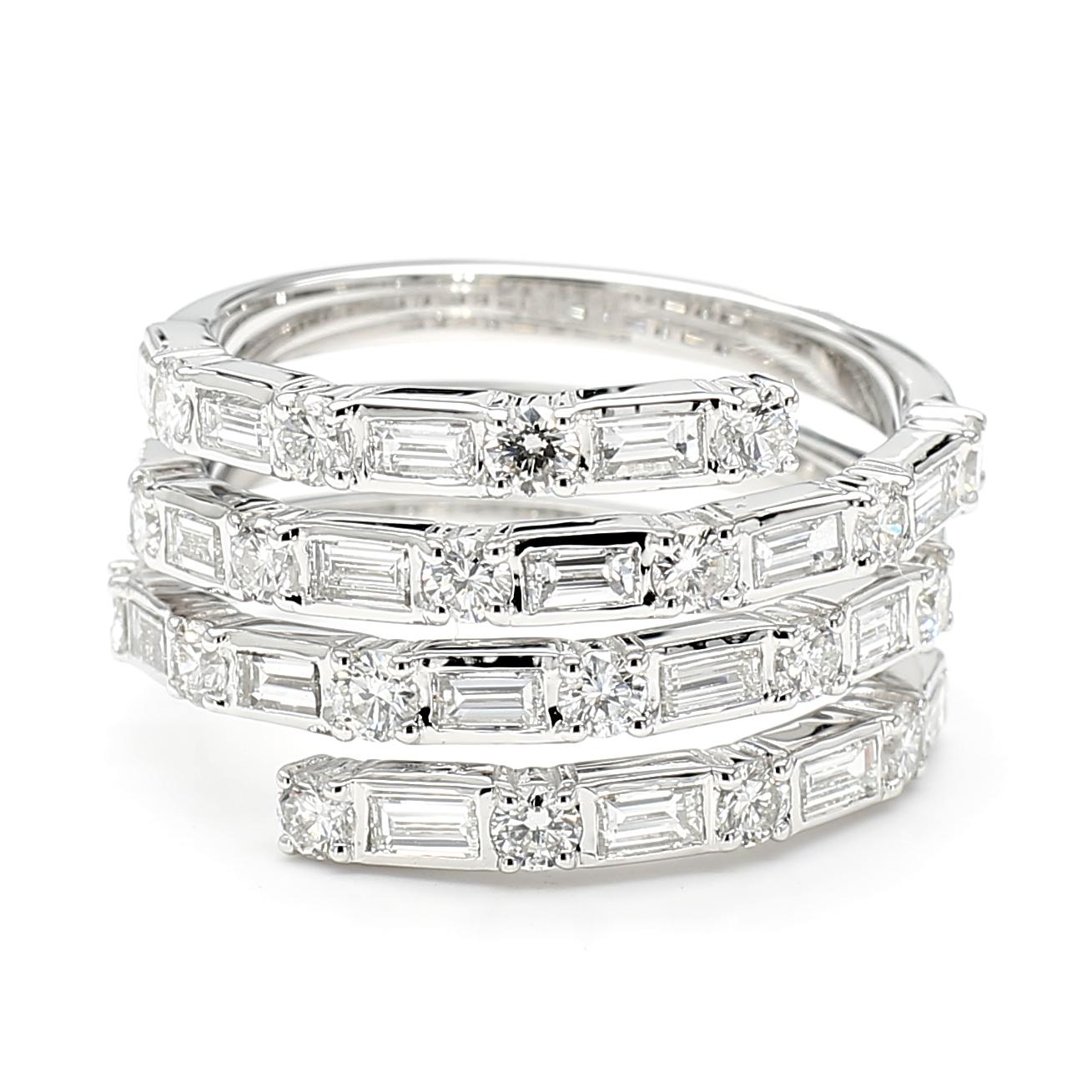 Natural White Baguette Diamond 1.87 Carat TW White Gold Cocktail Ring