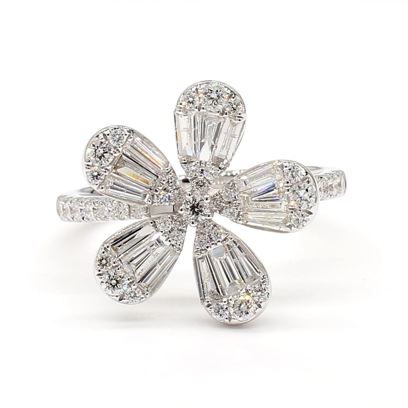 Natural White Trapezoid Diamond 1.00 Carat TW White Gold Cocktail Ring
