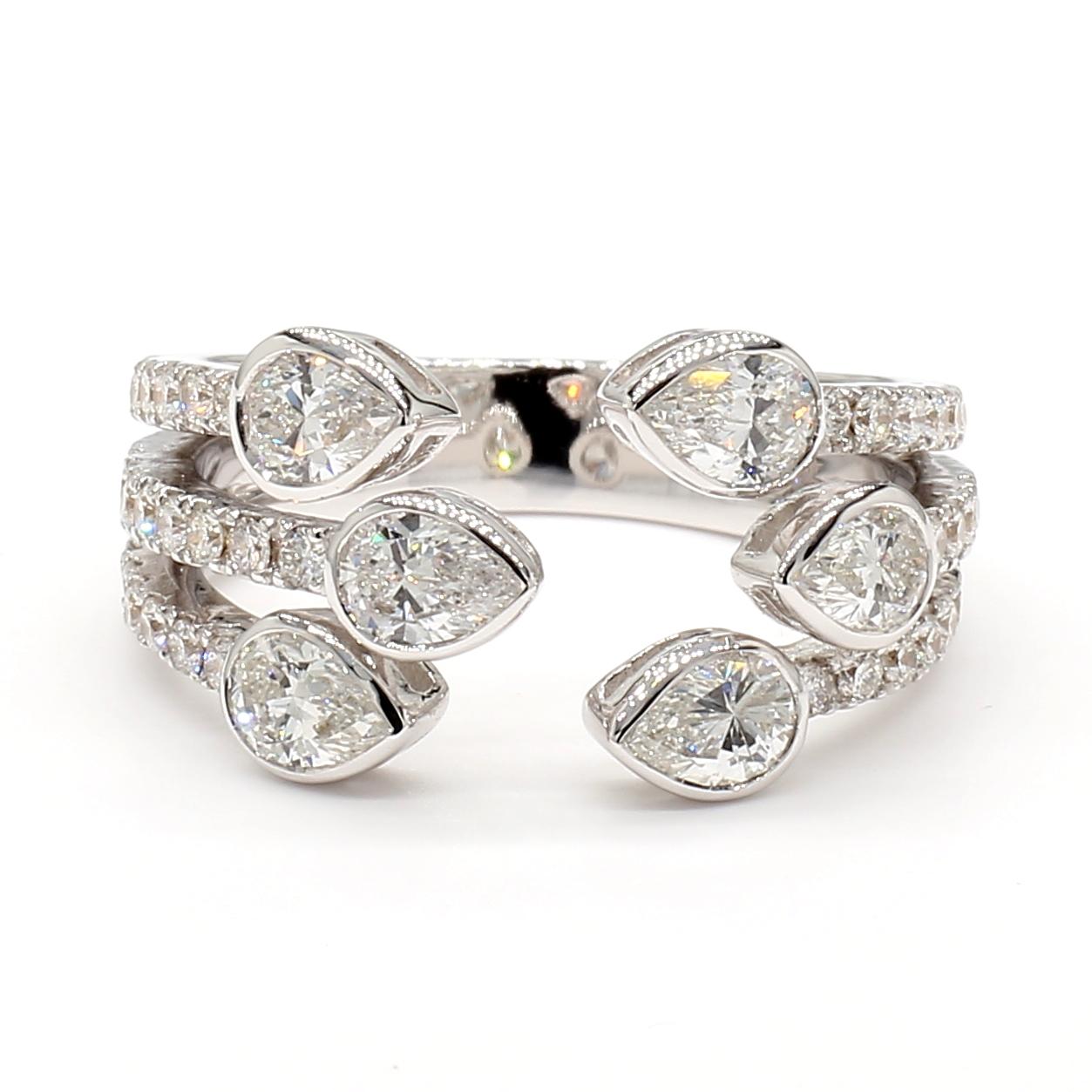 Natural White Pear Diamond 1.58 Carat TW White Gold Cocktail Ring