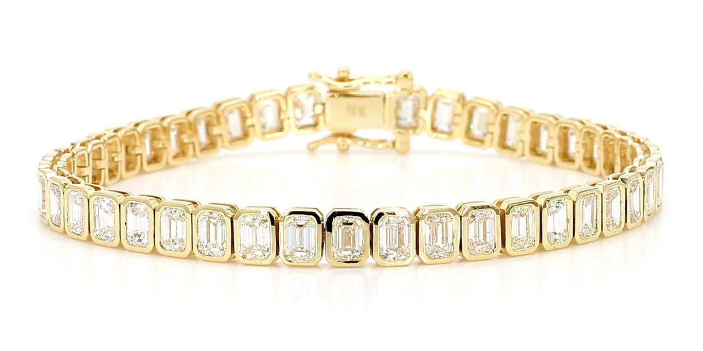 Natural White Emerald Diamond 8.50 Carat TW Yellow Gold Tennis Bracelet