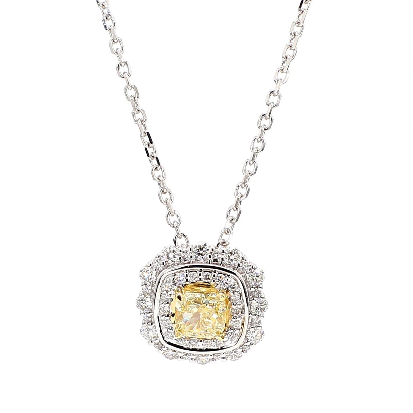 Natural Yellow Cushion and White Diamond 1.07 Carat TW Gold Drop Pendant