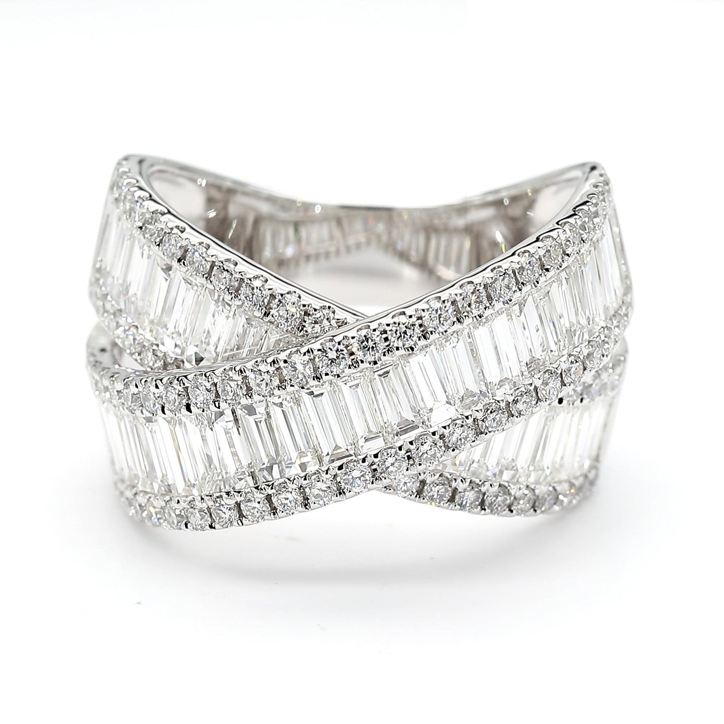Natural White Baguette Diamond 3.68 Carat TW White Gold Cocktail Ring