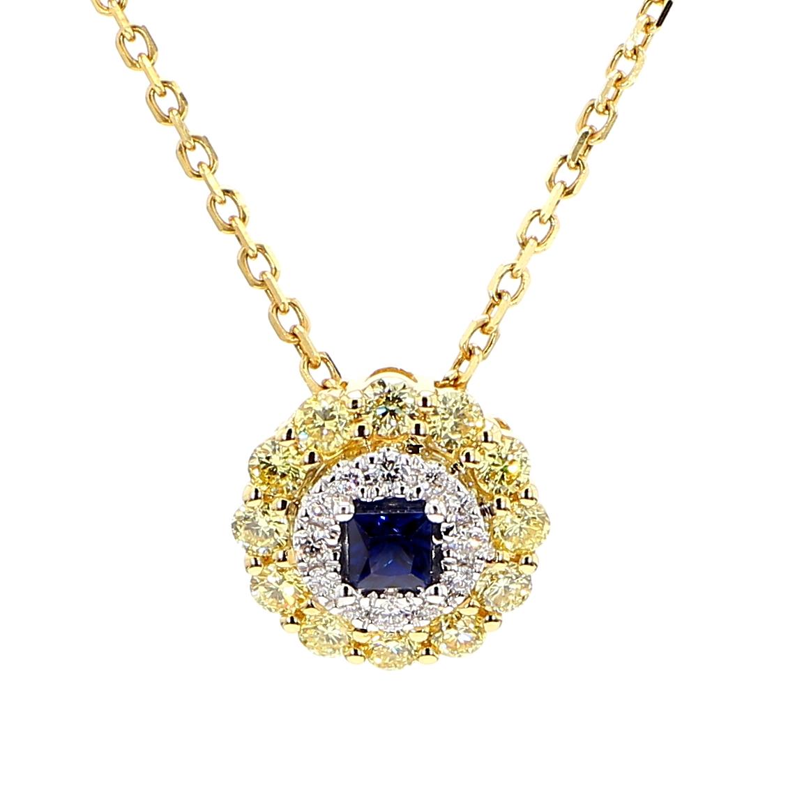 Natural Blue Princess Sapphire and Diamond 0.70 Carat TW Drop Pendant