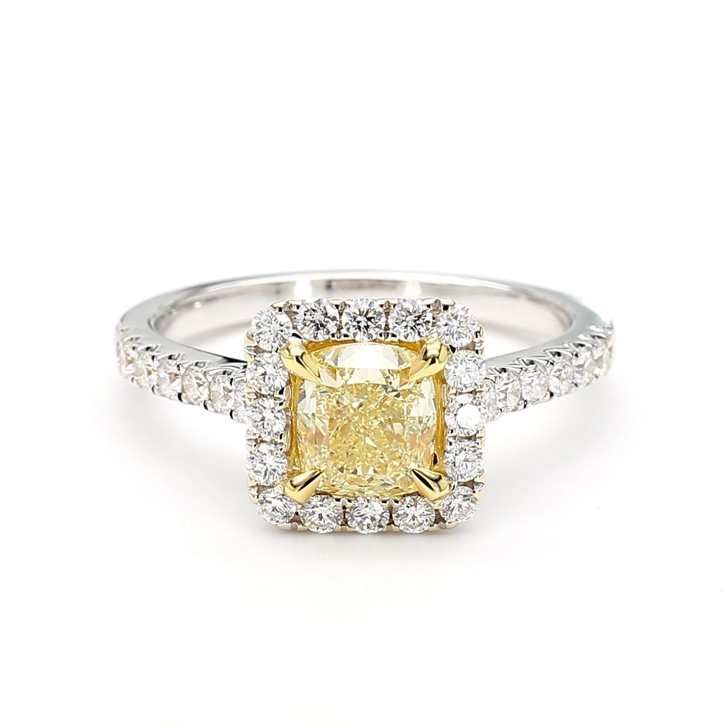 GIA Certified Natural Yellow Cushion Diamond 1.74 Carat TW Gold Cocktail Ring