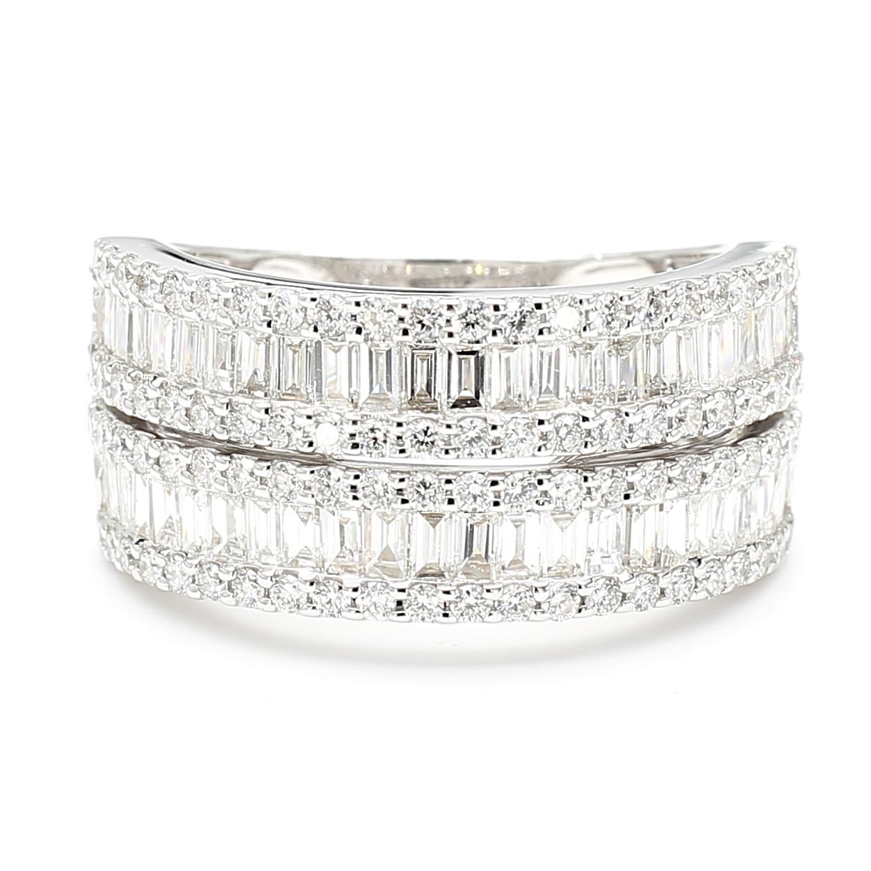 Natural White Baguette Diamond 1.56 Carat TW White Gold Cocktail Ring