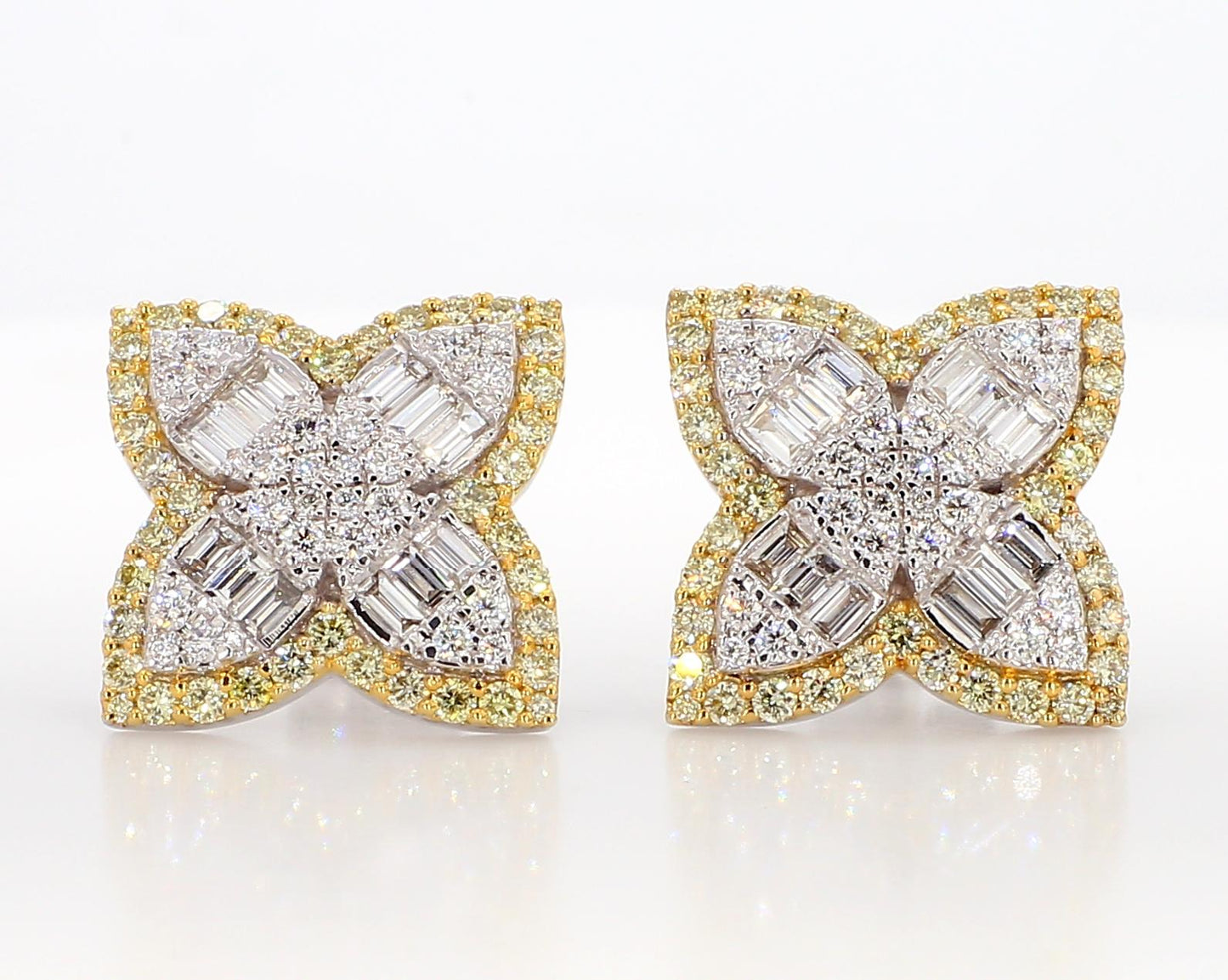 Natural White Baguette Diamond 2.03 Carat TW Gold Stud Earrings