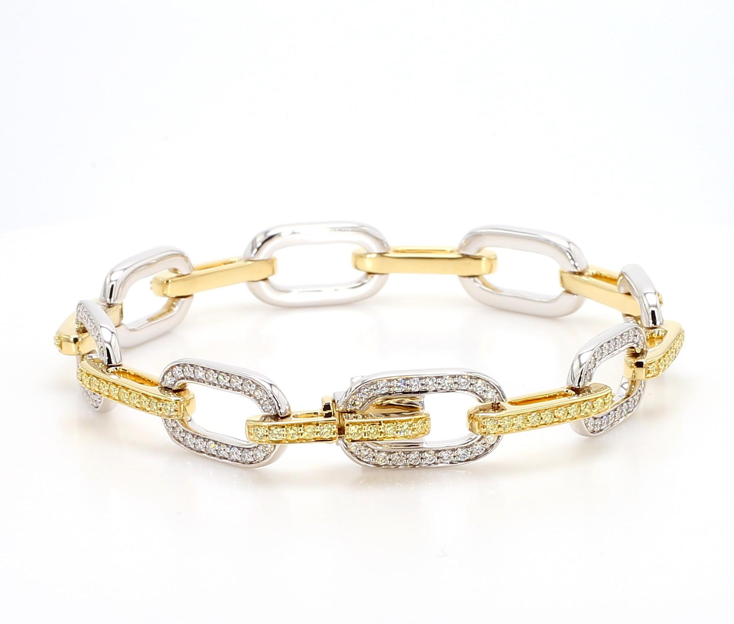 Natural Yellow Round and White Diamond 2.10 Carat TW Gold Link Bracelet